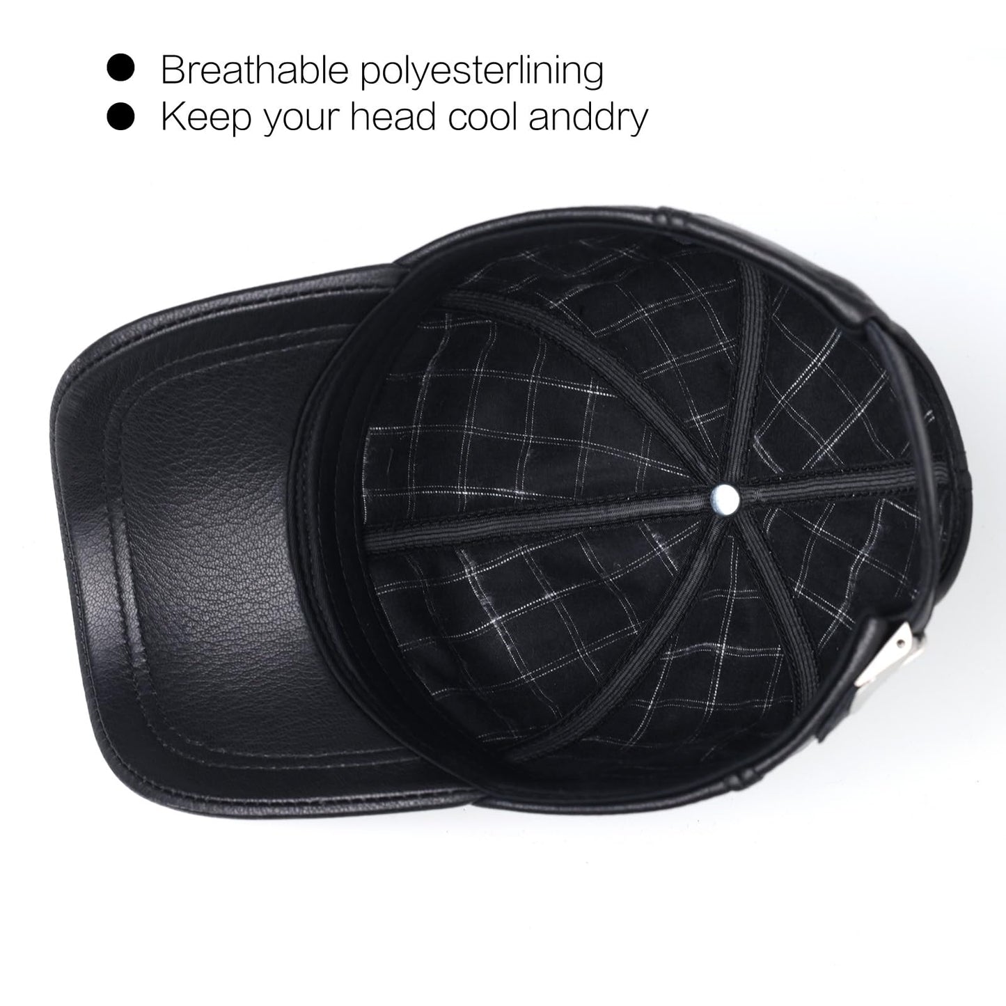 Genuine Goatskin Leather Baseball Cap – Adjustable Real Leather Hat for Men, Classic Outdoor Sports Style for Fall Winter Black