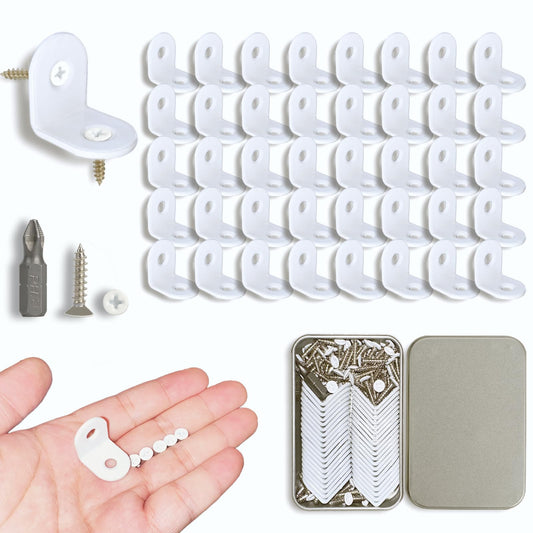 Oufiin 40 Pcs Small White L Brackets & 80 Pcs White Screws – 0.79x0.79 Inch Right Angle Corner Braces for Wood Furniture, Bed Frames, Cabinets, Drawers, and Chairs