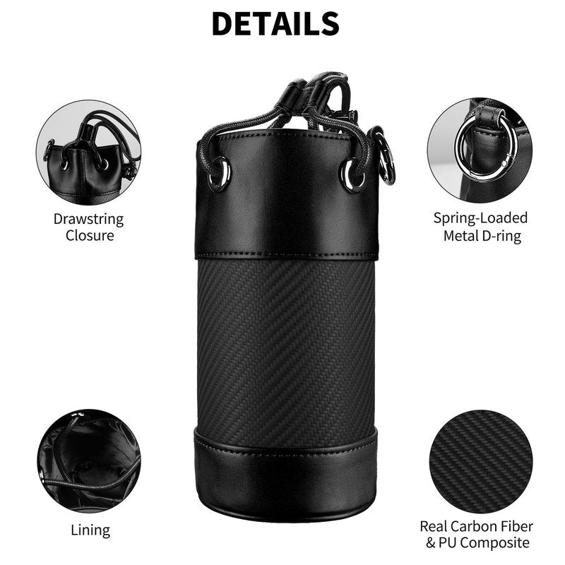 T-carbon Golf Valuables Pouch with Study Bottom, Bucket Golf & Tennis Ball Bag with Drawstrings, Carbon Fiber Leather Ball Holder for Pickleball, Tennis, Lacrosse Balls Accessories, Black