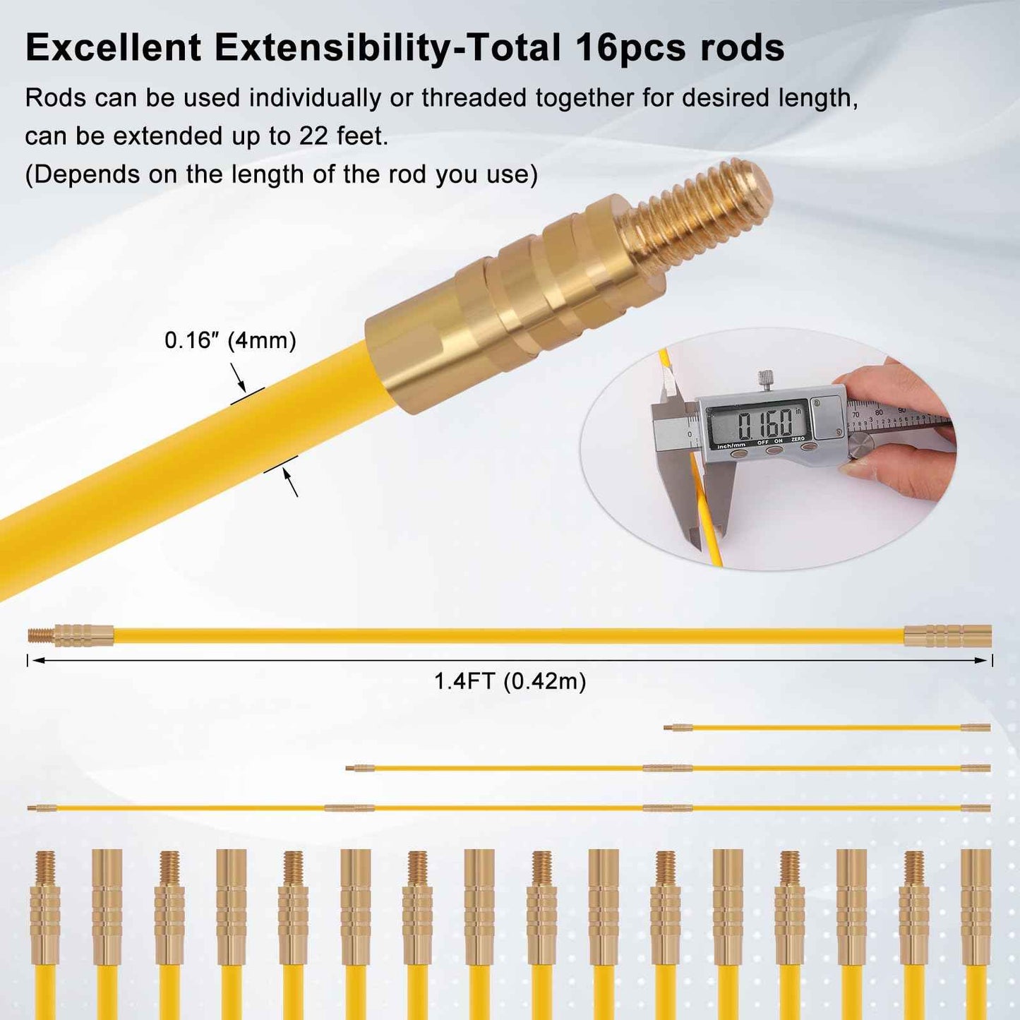 Boeray 22FT Fiberglass Running Electrical Wire Cable Pulling Fish Tape kit in a Carrying Case Through Wall Cable Snake Rods Electrical Tools Kit with Different Attachments