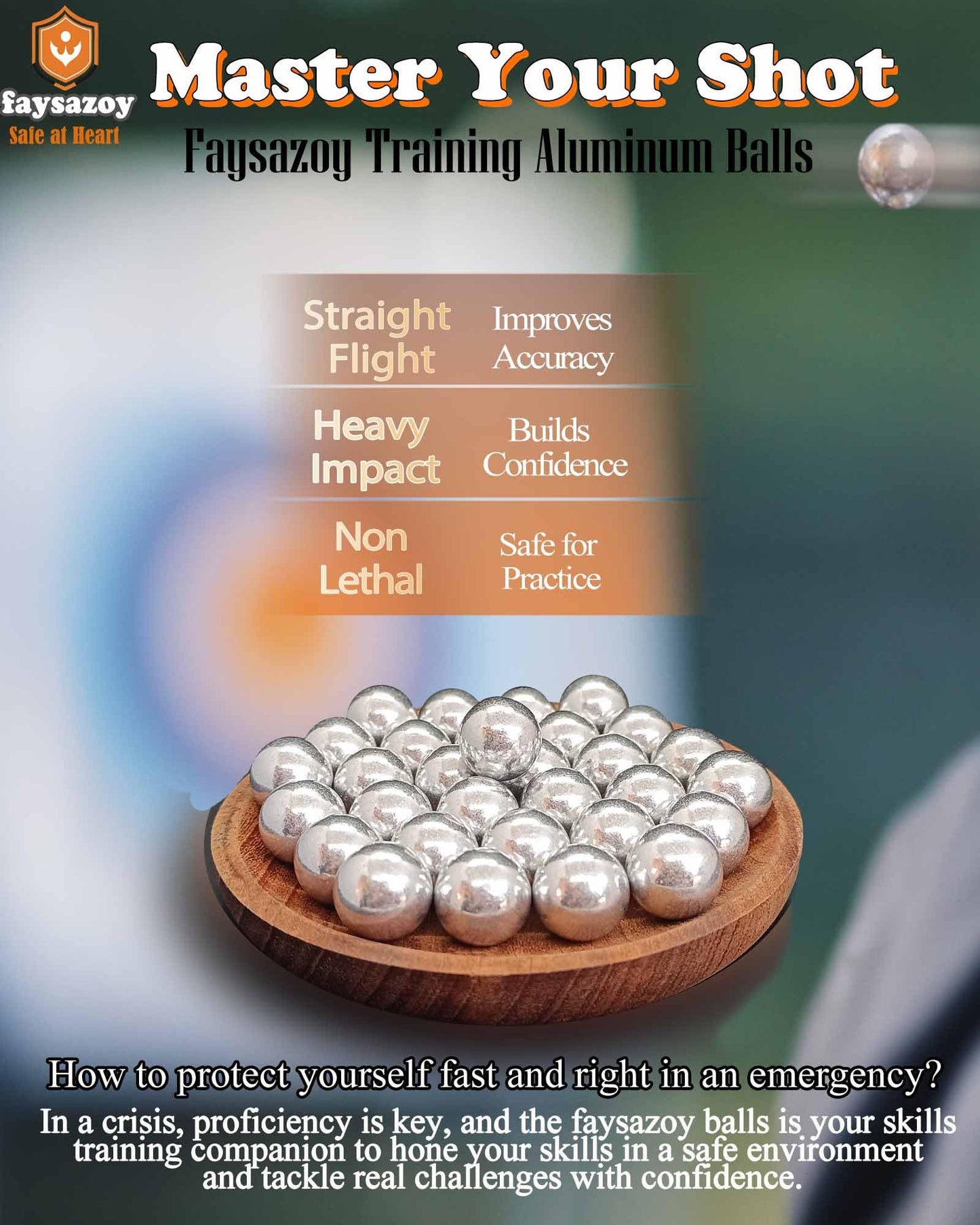 Faysazoy 50 x .68 Caliber Self Defense Balls & Projectiles, 7.3g, Hard - Reusable 0.68 Caliber Aluminum Balls for Home Defense, Practice, and Training (50)