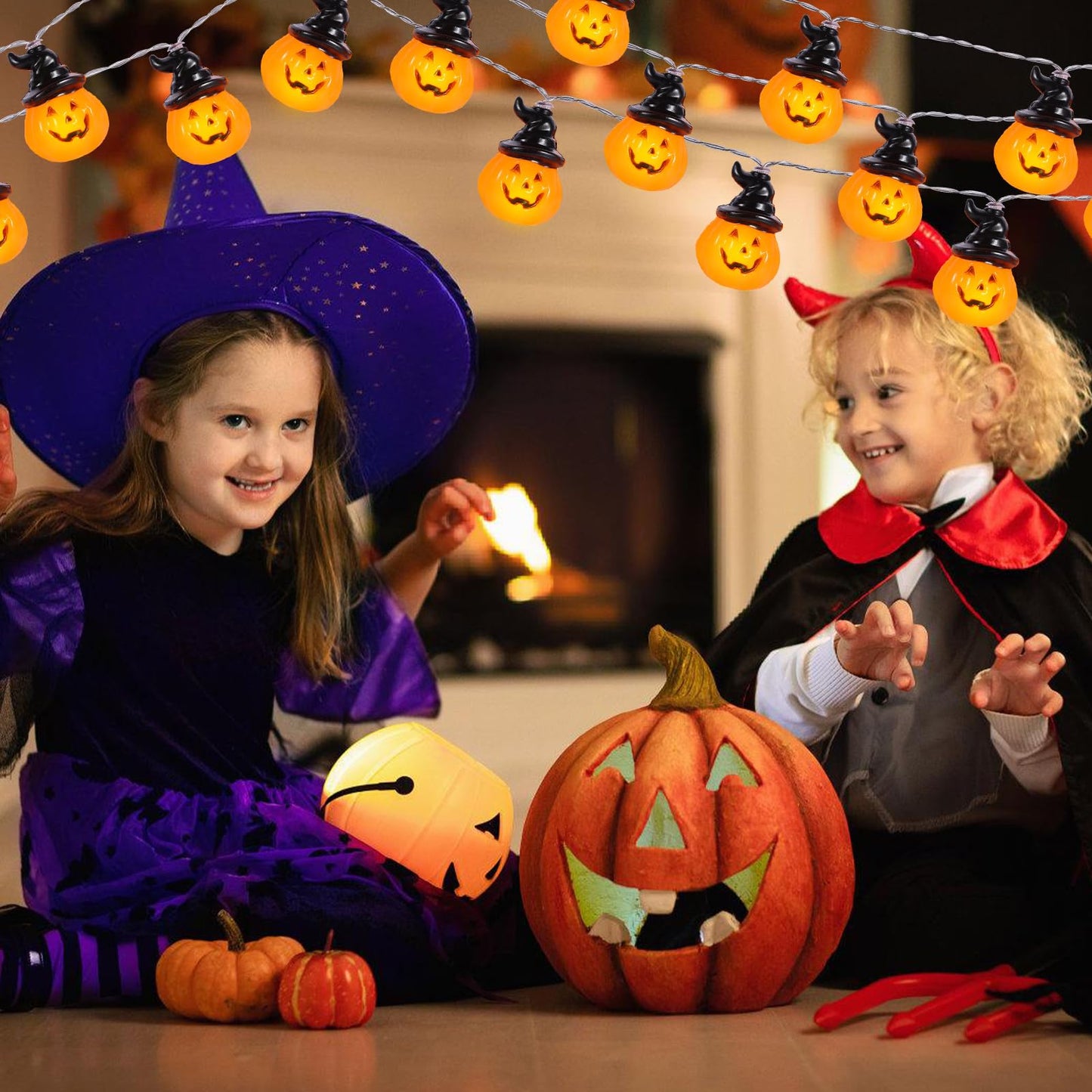 Jivoxia Halloween Pumpkin String Lights, 20 LED 9.8FT 8 Modes Pumpkin Lights Battery Operated, Waterproof Halloween Decorations Lights for Yard Indoor Outdoor Party Decorations