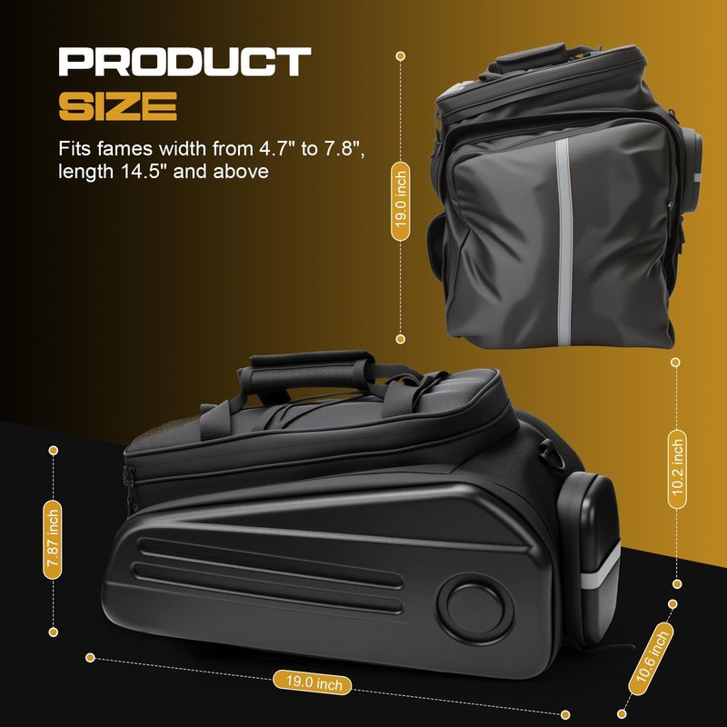 PIREKZUNT Bike Rack Bags, Hard Shell E Bike 30L Rear Rack Bag, Large Ebike Pannier with Waterproof Cover and Shoulder Strap for Commuter Travel Outdoor