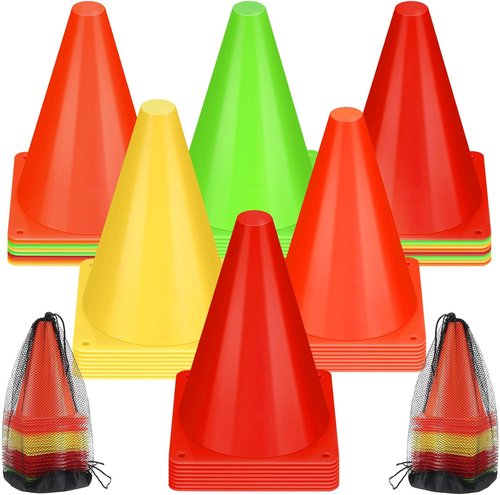 Leelosp 48 Pack Traffic Cones - 7" & 9" Plastic Agility Markers for Soccer, Basketball & Training