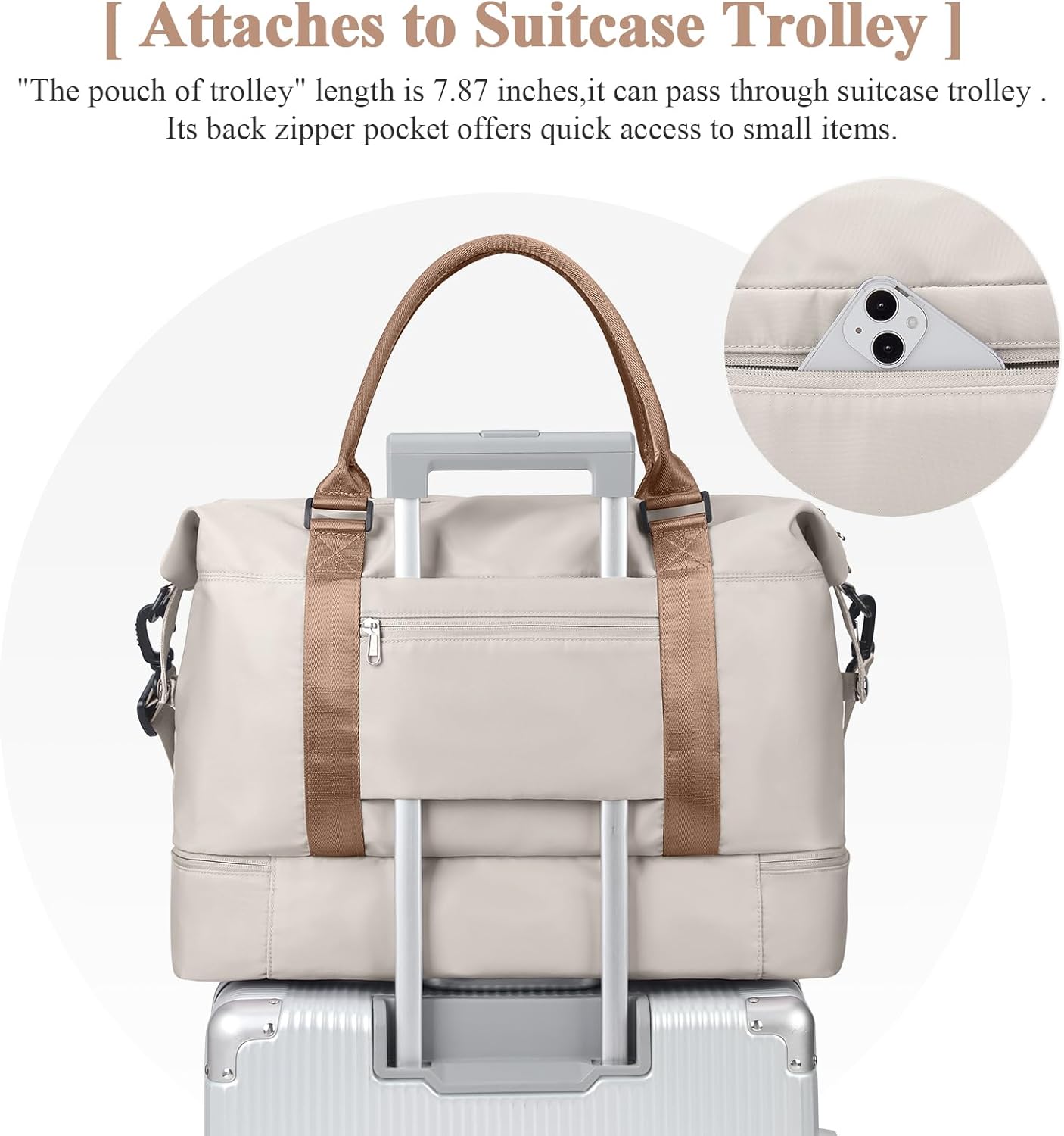 Skiennix Travel Duffel Bag - Shoes Compartment | Stylish Overnight Weekender for Women, 18x14x8