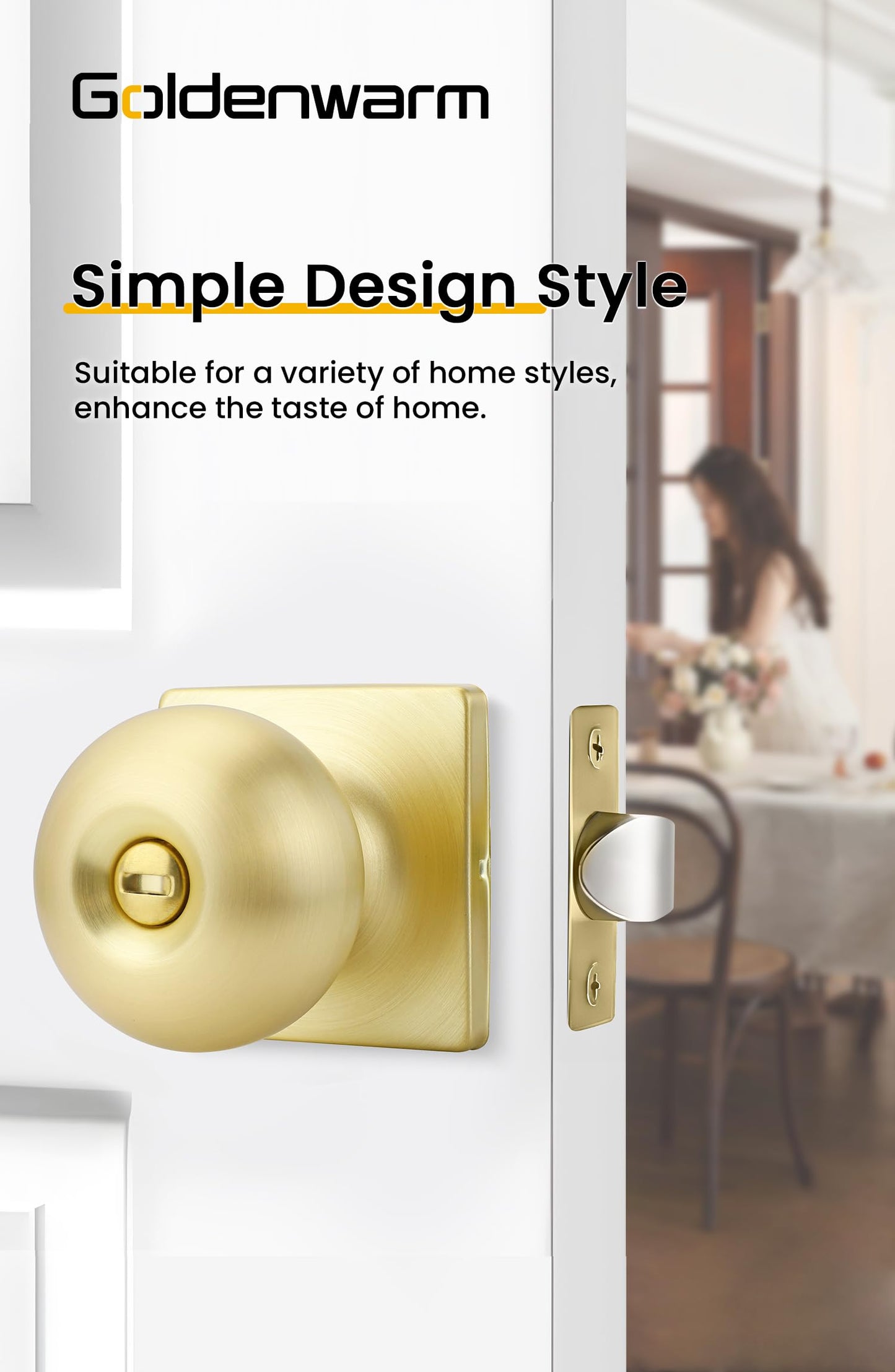 goldenwarm Gold Interior Door Knobs, Brushed Gold Privacy Door Knobs for Bedroom Bathroom, Interior Door knob, Brushed Brass Doorknobs(8 Pack)