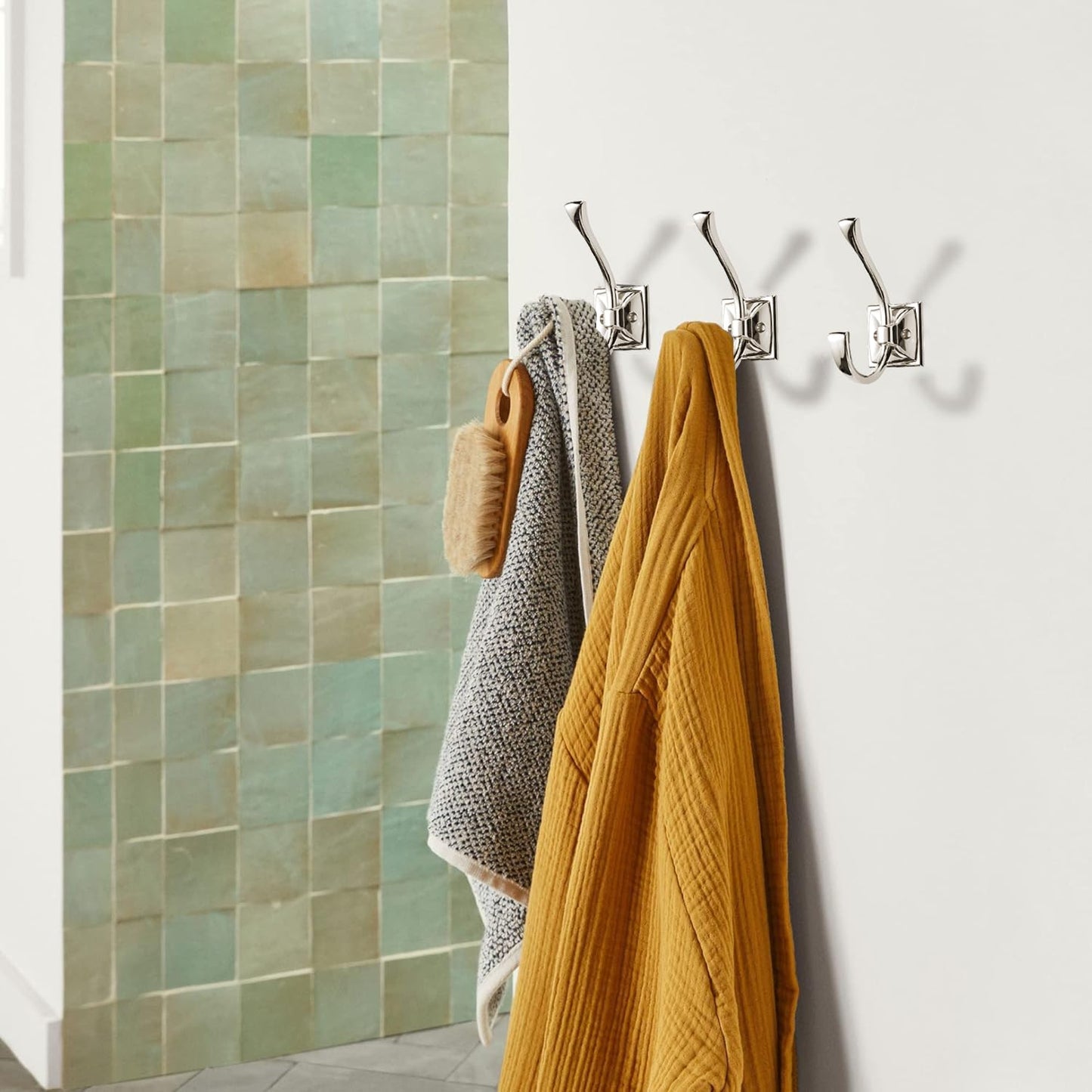 ZAUYX Large Wall Hooks 2 Pack - Polished Nickel Coat and Towel Hook Hardware - 4.35 Inch Double Robe Hook Wall Mounted With Screws for Hanging Coats, Keys, Towels, Bags, Cups, Hats