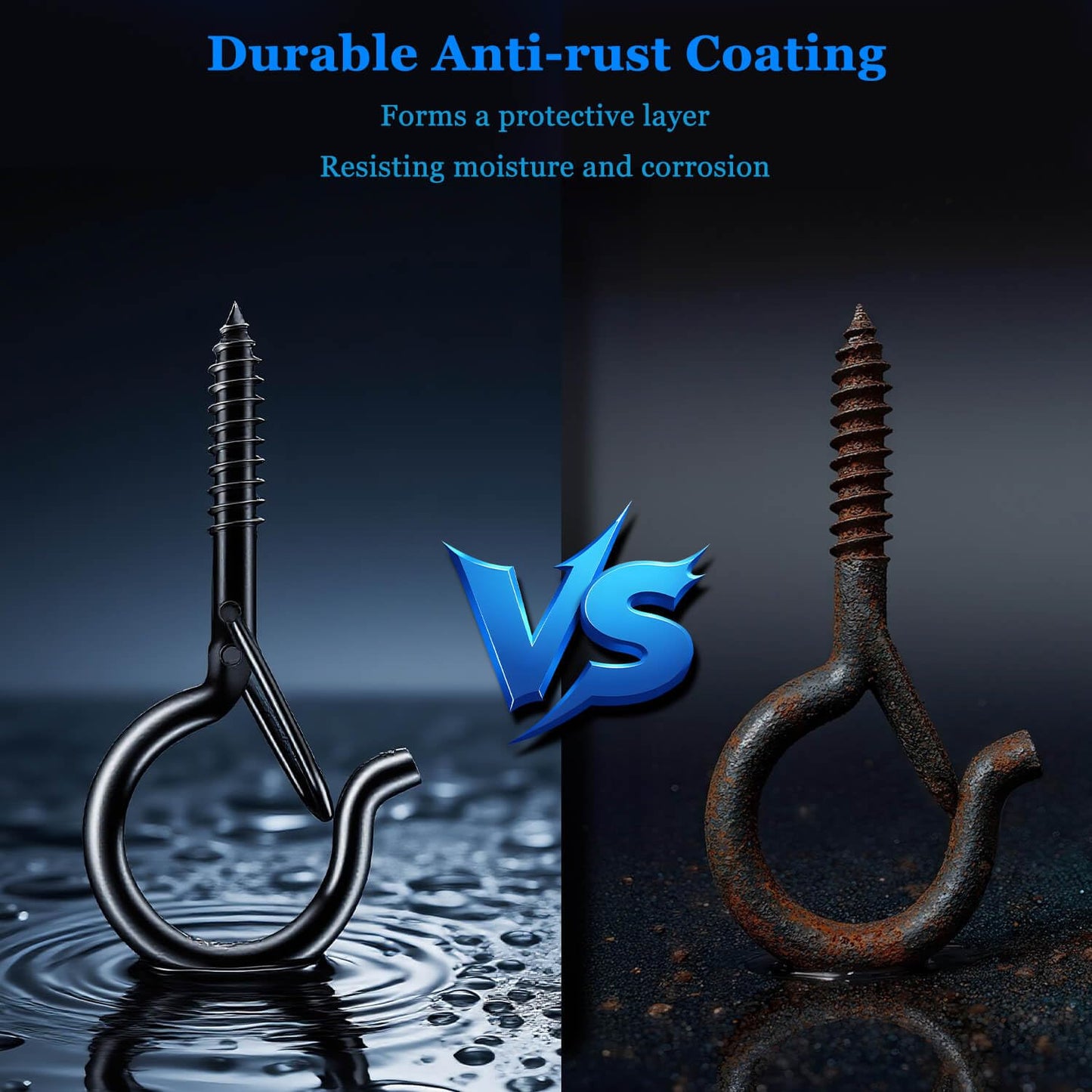 KULOLO 36 Pack Black Screw Hooks with Safety Buckle - 2.3 Inch Rustproof Eye Ceiling Hooks for Hanging Plants,Outdoor String Lights,Baskets,Christmas Lights & Decor,40lb Capacity (36, Black)