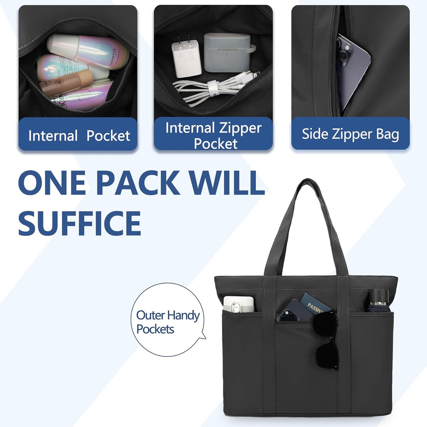 Skiennix Tote Bag for Women - Large Handbag with Laptop Compartment | Stylish Travel & Work Bag