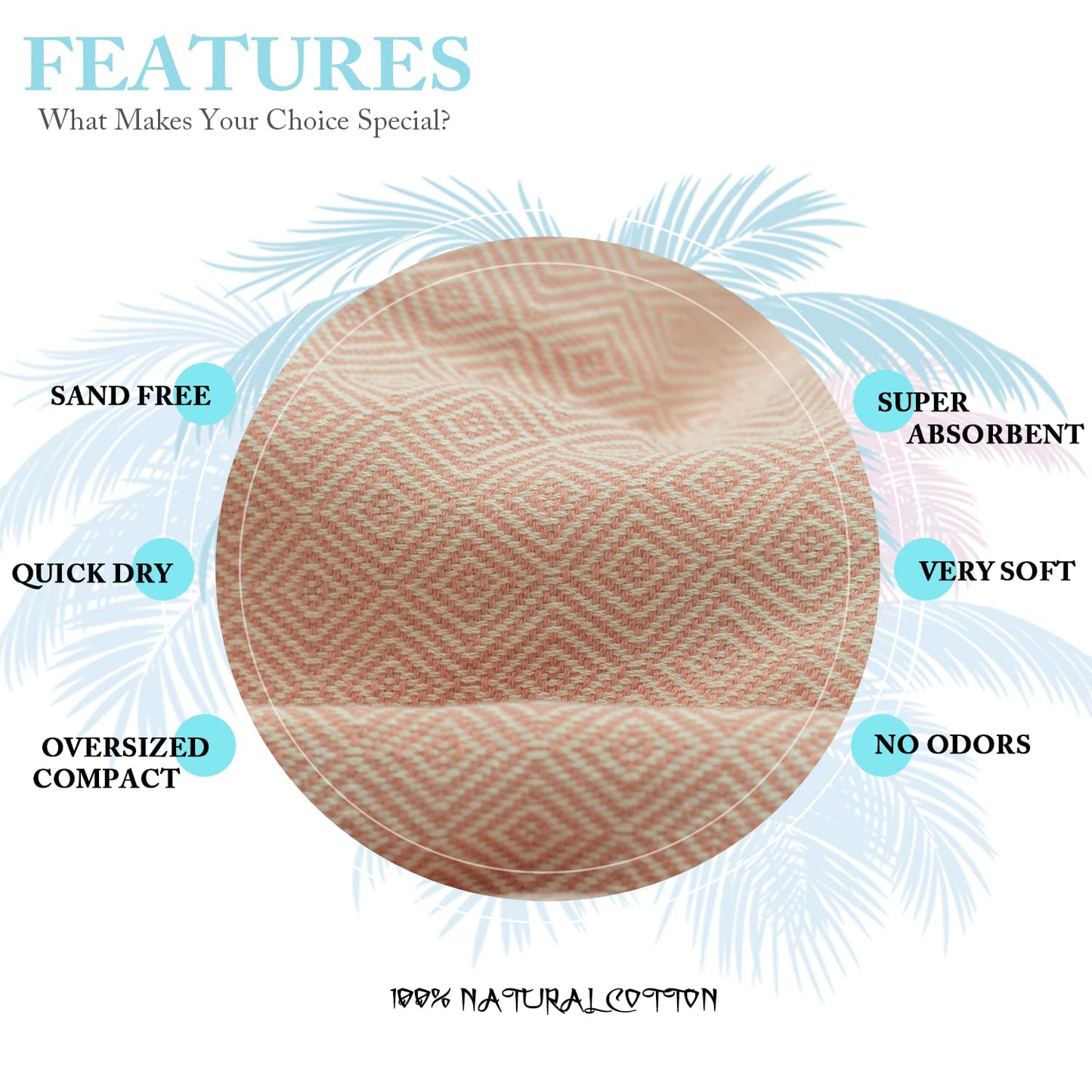 Your Choice Turkish Beach Towel (71x41) - 100% Cotton Turkish Towel, Sand Free Quick Dry Oversized, Lightweight Compact Travel Towel - Color Melon