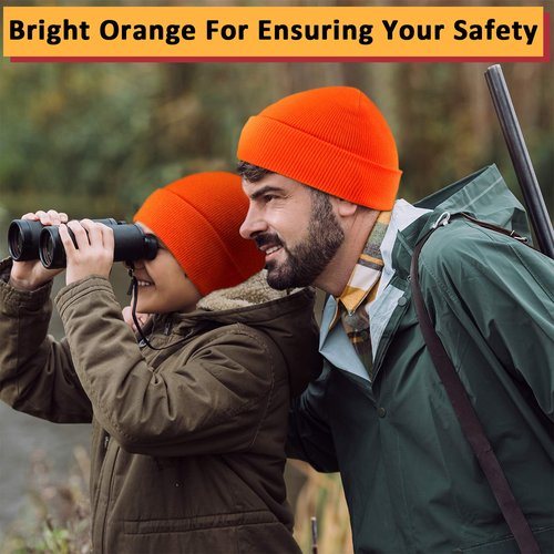 Geyoga 12 Pieces Beanie Blaze Hat Skull Hat Cuff Knit Cap for Men Outdoor Hunting (Orange)