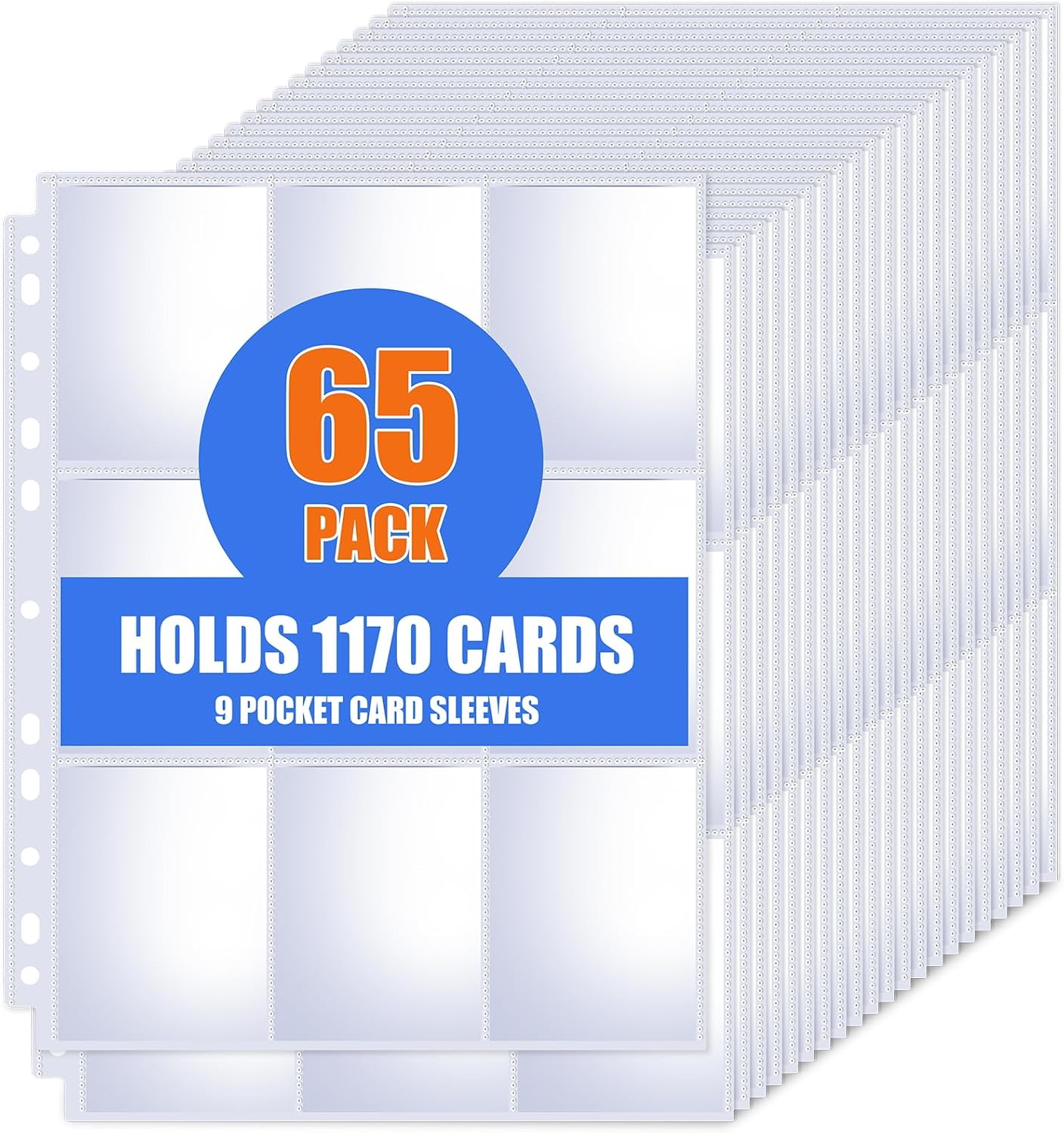 Skiennix 9 Pocket Card Sleeves - 65 Pack Trading Card Protectors for 3 Ring Binders | Holds 1170 Cards