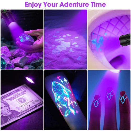 UV Blacklight&High Lumens Flashlight Rechargeable, Powerful Blacklight Flashlights for Pet Urine Detection, Resin Curing, Scorpion, Zoomable Waterproof Tactical LED Flashlight for Camping, Emgergency
