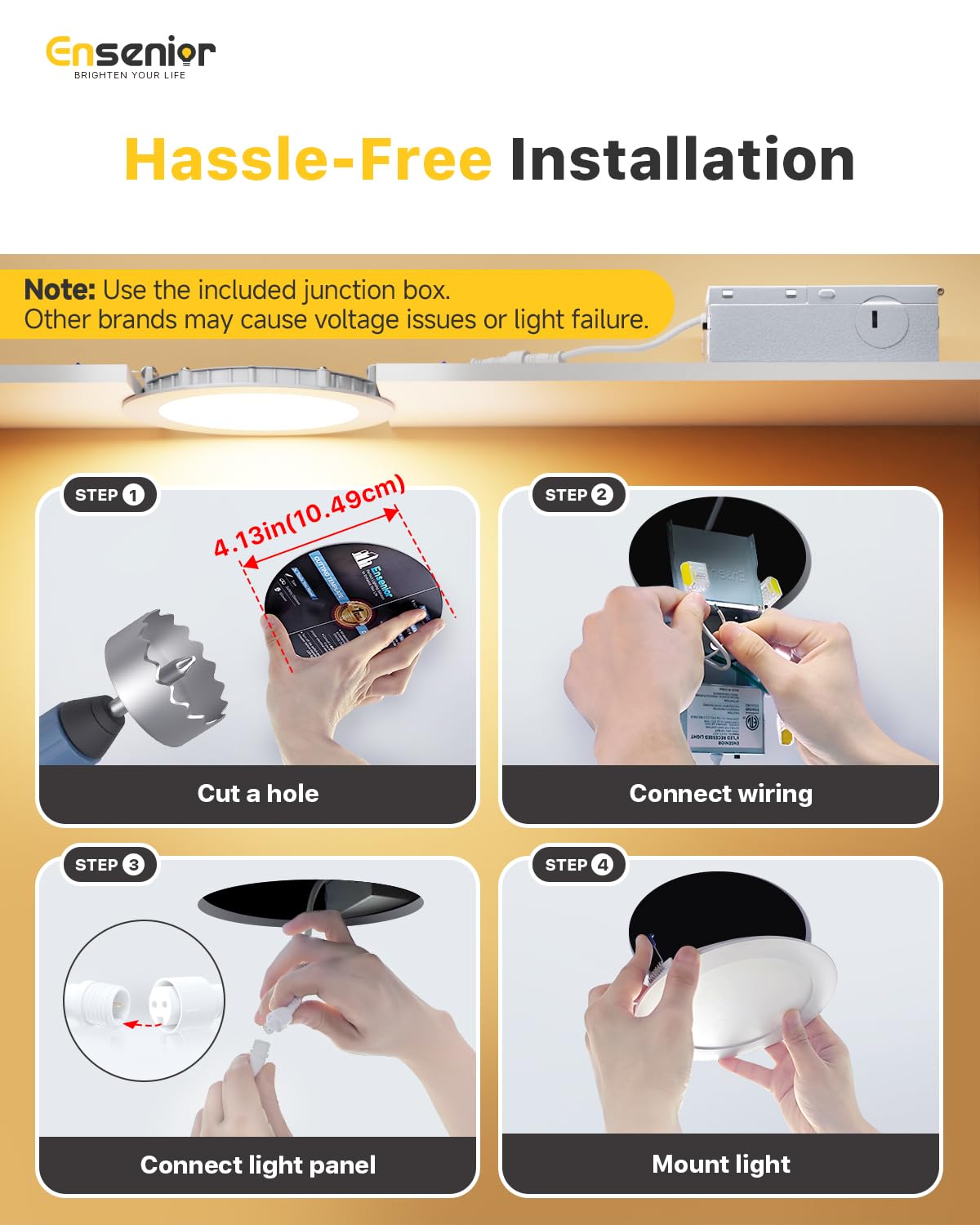 Ensenior 12 Pack 4 Inch LED Recessed Light, Dimmable, 2700K Soft White, 750LM High Brightness, 9W 120V, 2 Pin, ERL-9X-ETL, Damp Rated, Ultra-Thin Canless Wafer Ceiling Light - ETL & FCC & IC