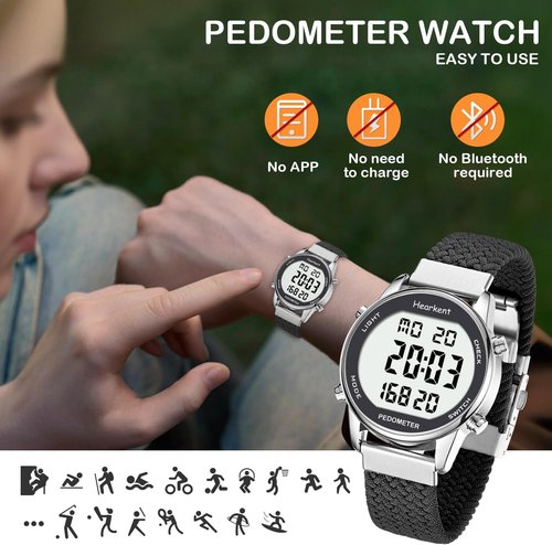 Hearkent Pedometer Watch for Women - Waterproof Step Counter with EL Backlight | Countdown & Stopwatch