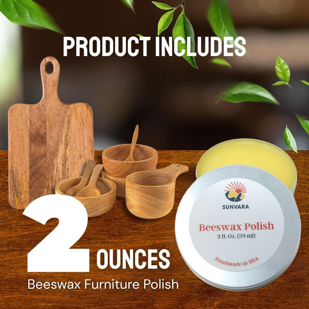 Sunvara Beeswax For Cutting Board Food Grade Beeswax furniture Polish Handmade in Virginia 100% Pure Local Source Beeswax Natural (2 Oz)