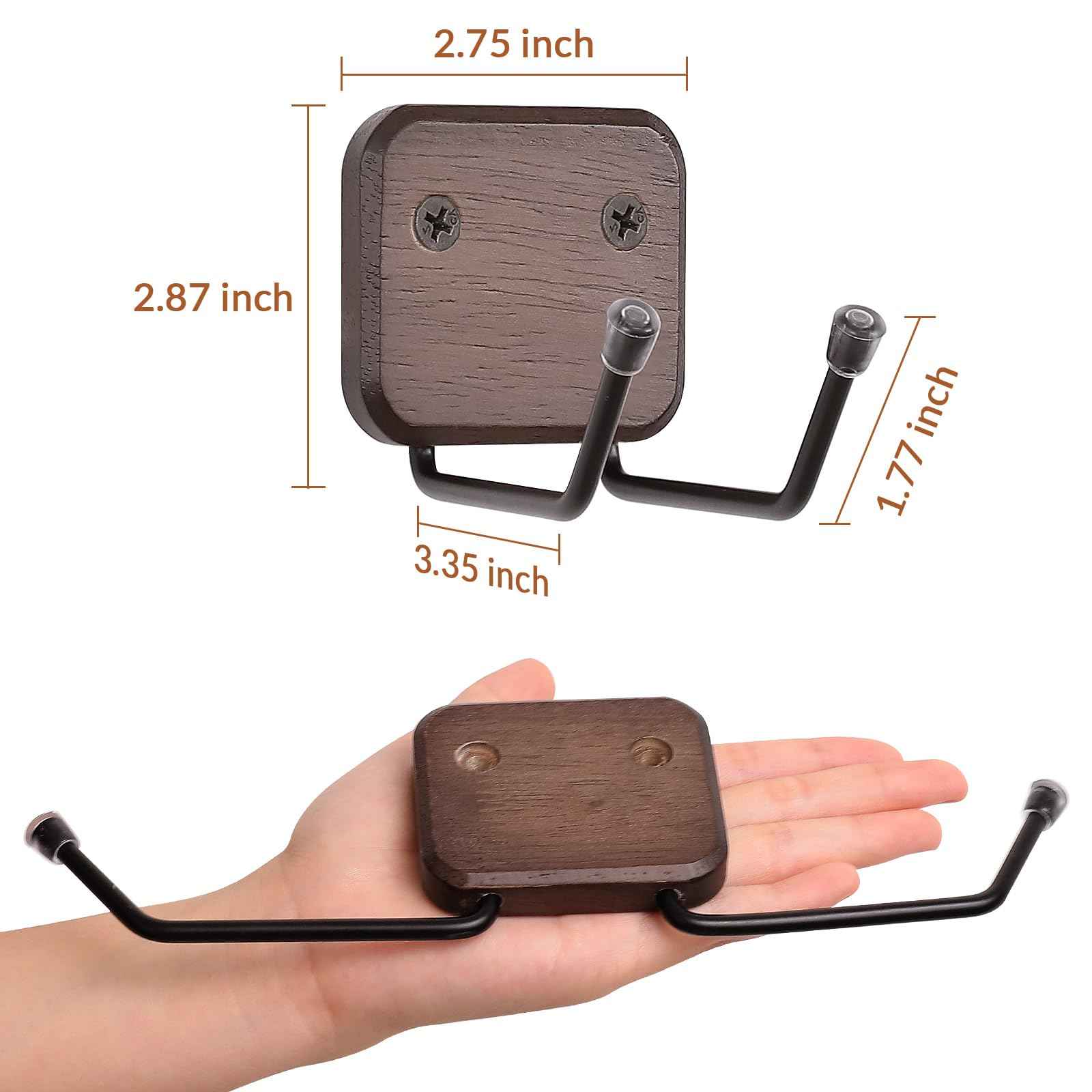 Qiannhee Solid Wood Wall Mount Hat Rack, 4-Tier Rotating Cowboy Hat Organizer with 2 Extended Hooks, Adjustable Width Metal Hanger for Baseball Caps, Coat, Jacket, Key, Decor Entryway, Bedroom(Brown)