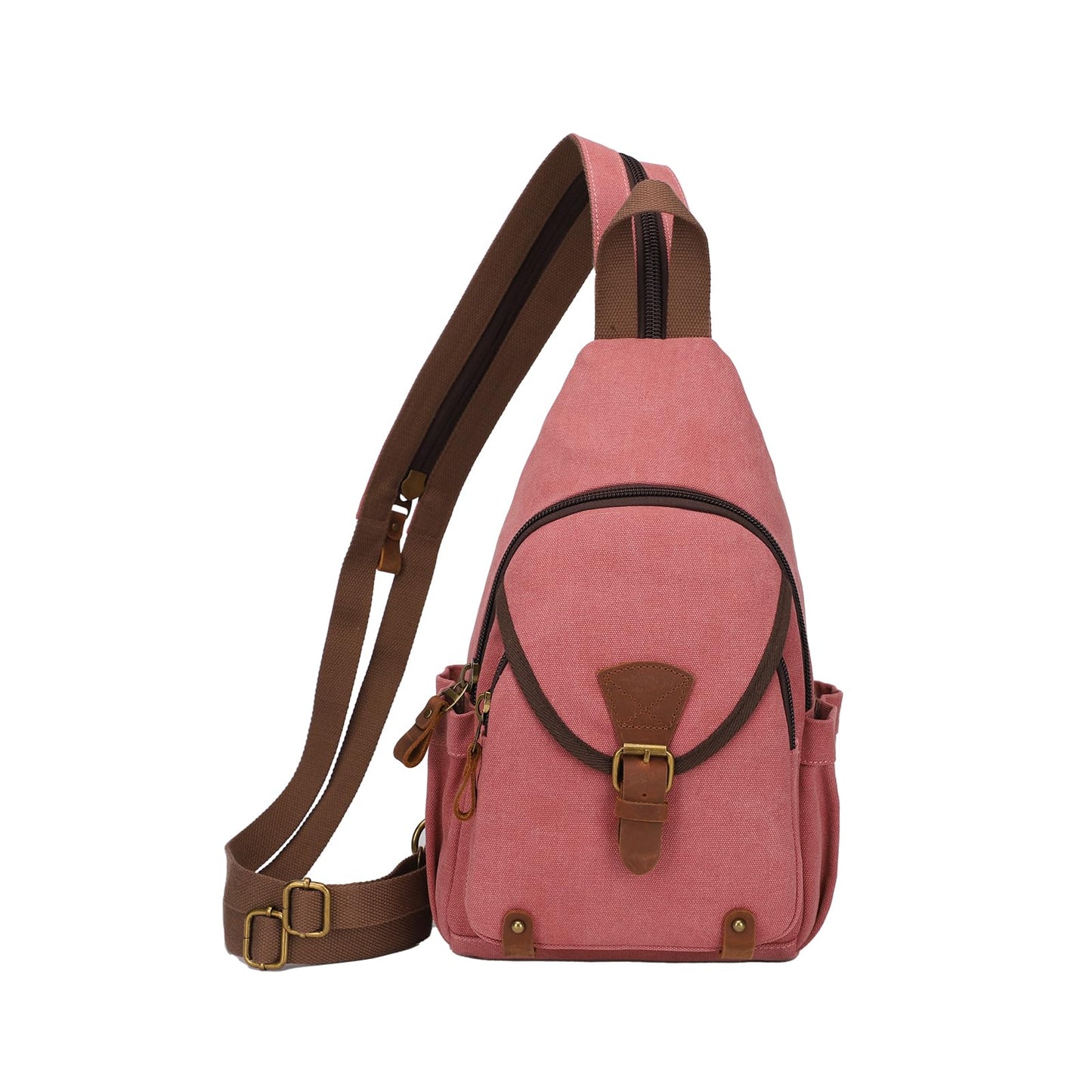 KouLi Buir Canvas Sling Bag,Small Crossbody Backpack,Convertible Chest Bag Casual Daypack For Outdoor Cycling Hiking Travel (Rust Red)