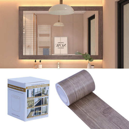 FEILAYS Wood Grain Wallpaper Border Removable PVC Waterproof Peel and Stick Wallpaper, Bathroom Mirror Frame Border Sticker Wall Decor Window sill Door Frame Black Locust Wood 3.93inch x 393inch