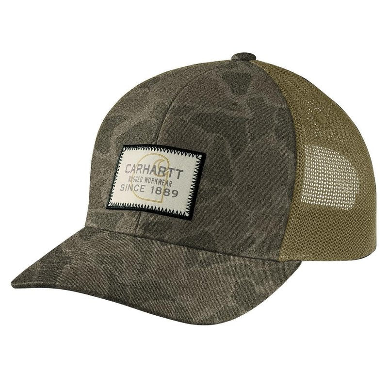 Carhartt Men's Wool Mesh-Back Camo Logo Patch Cap, Burnt Olive Vintage Camo, One Size