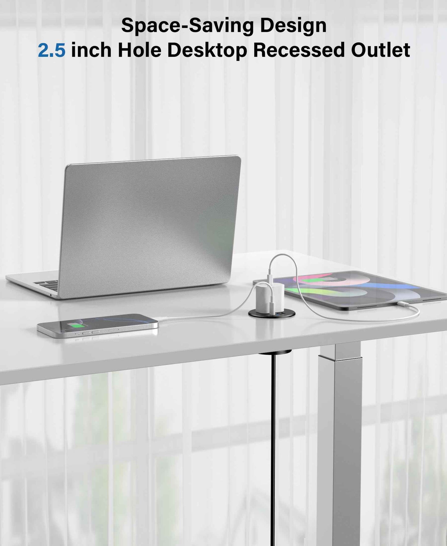 2.5 inch Power Grommet,20W USB-C Charging,1 Outlet with 2 USB C,1 USB Port,Furniture Flush Mount for Desktop,Recessed Power Strip,Workspace Essential Desk Outlet (Black, 6 FT)