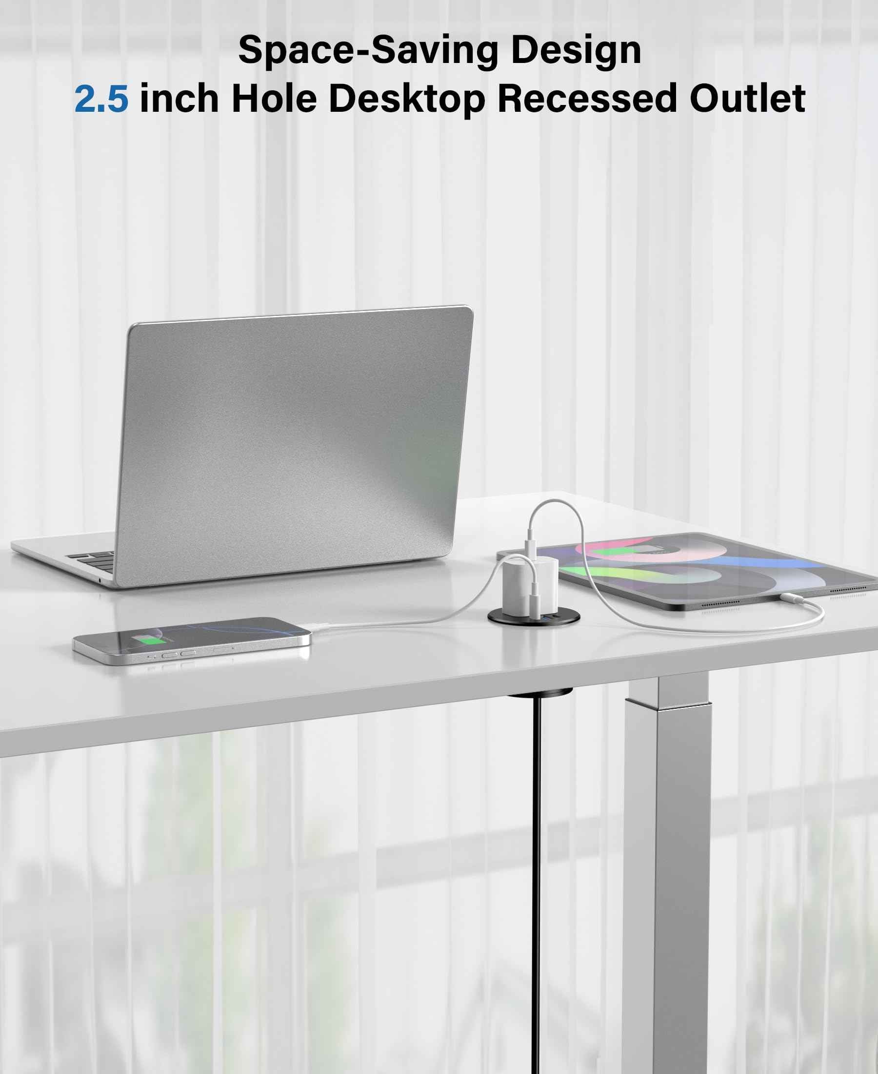 2.5 inch Power Grommet,20W USB-C Charging,1 Outlet with 2 USB C,1 USB Port,Furniture Flush Mount for Desktop,Recessed Power Strip,Workspace Essential Desk Outlet (Black, 6 FT)