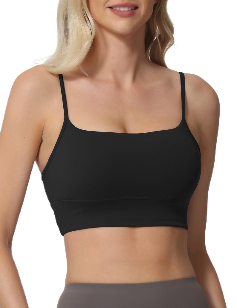 AugIris Sports Bras for Women Spaghetti Strap Padded for Yoga Running Gym Workout, Wireless Scoop Neck Bras Crop Tank Top Black