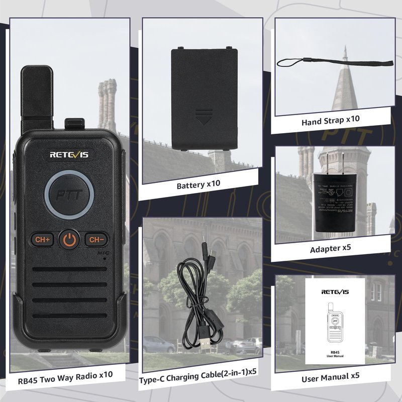 Retevis RB45 Walkie Talkies for Adults,Two-Way Radios, Dual PTT, USB-C, VOX, Handheld 2 Way Radio Rechargeable for Commercial School Church Restaurant Clinic Hospital Healthcare(10 Pack)