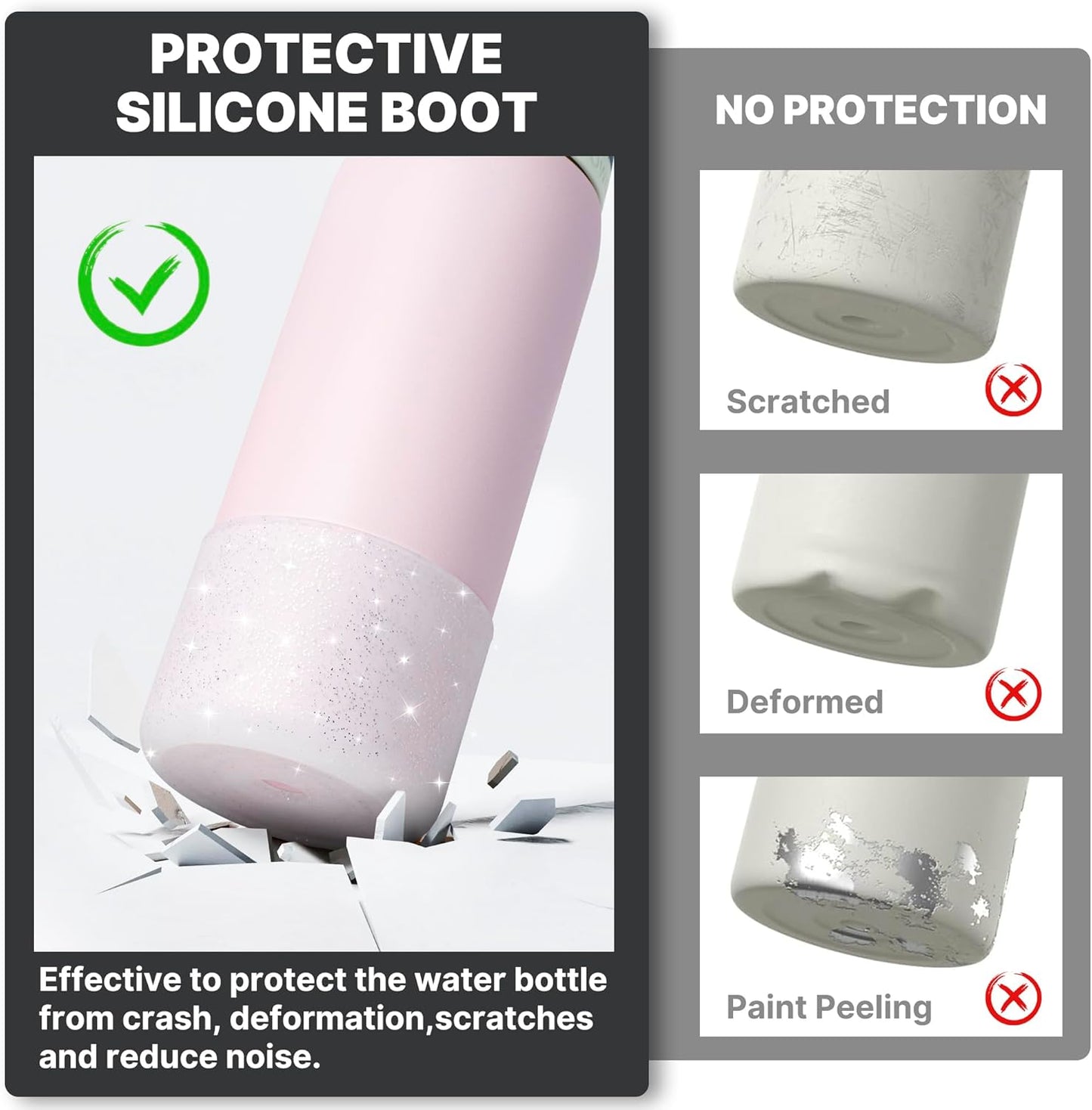 Owala Silicone Boot - Anti-Slip Protective Sleeve for 24 oz Water Bottles | Glitter White