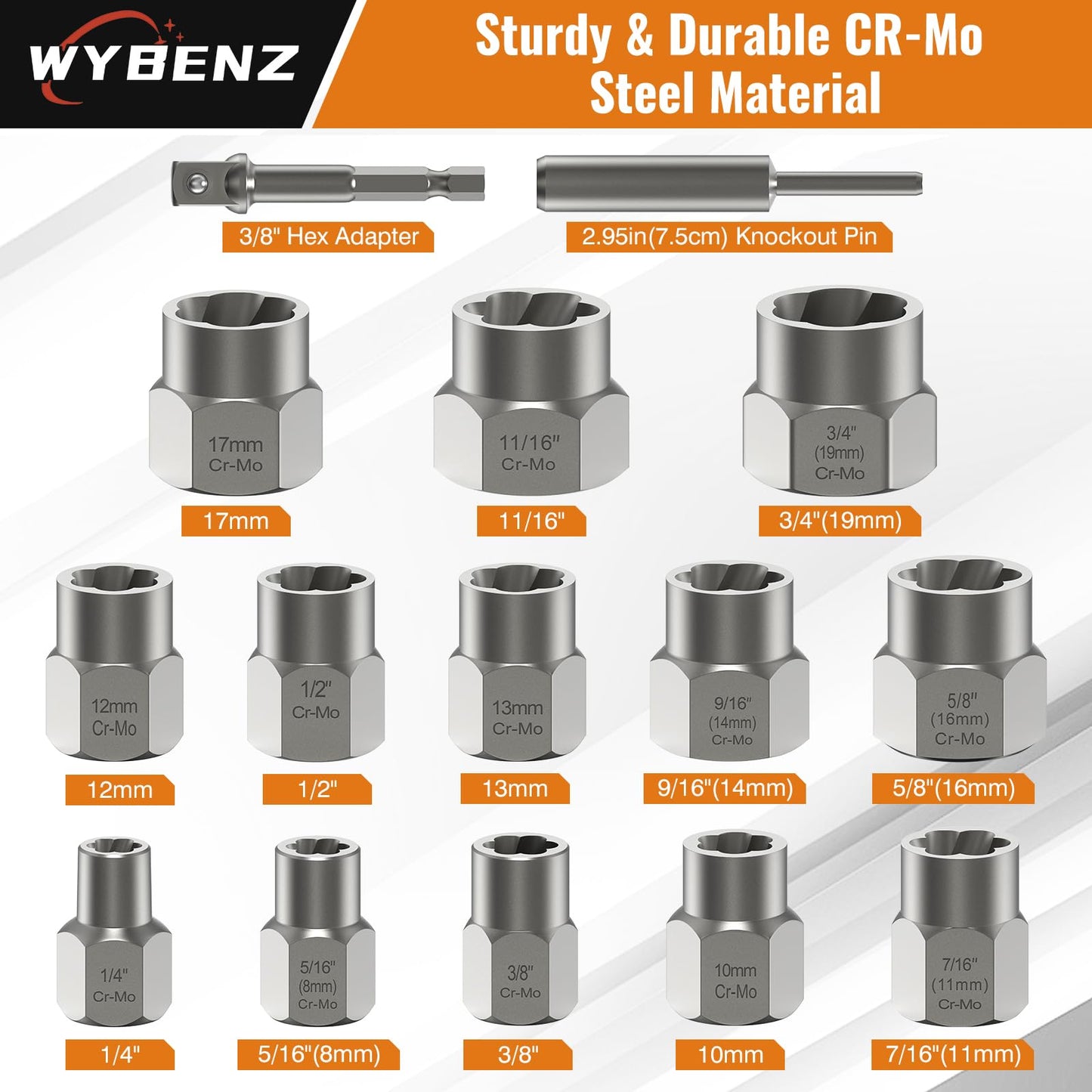 15 PCS Bolt Extractor Set, 3/8" Drive Impact Bolt & Lug Nut Remover Socket Tool Kit, Stripped Bolt Extractor Socket Set For Broken,Damaged, Frozen, Studs, Rusted, Rounded-Off Bolts, Nuts & Screws