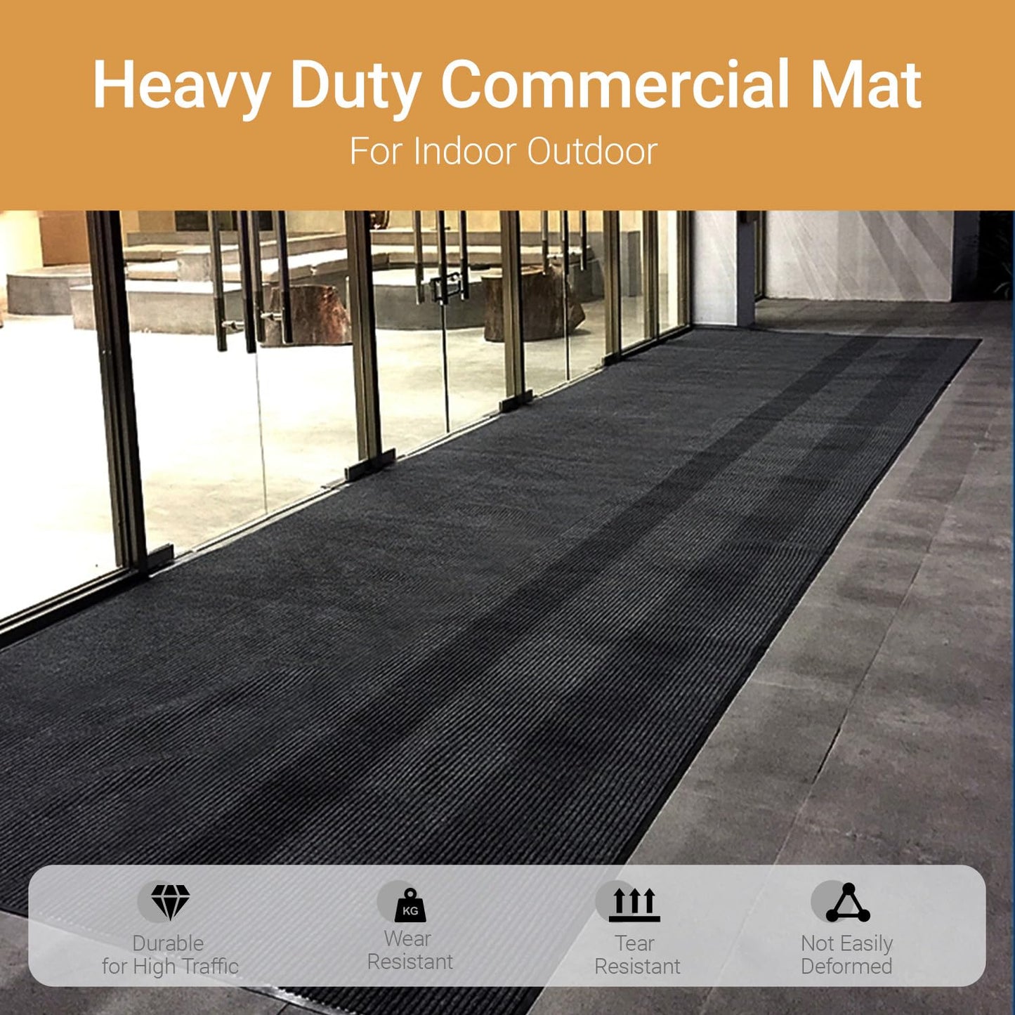 Outdoor Entry Rubber Rug, 6'x4' Commercial Heavy Duty Rubber Large Exterior Door Mat, Industrial Non-Slip Waterproof Welcome Floor Mats for Garage, Kitchen, Patio, Black 72" x 48"