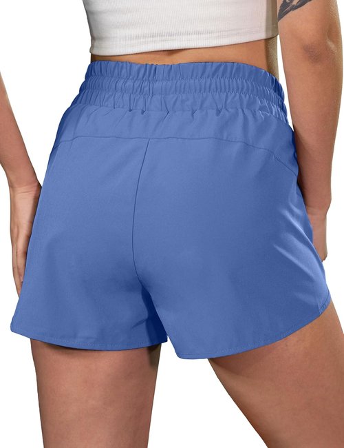 BMJL Women's Running Shorts - High Waisted Athletic Gym Shorts with Zipper Pockets | Large, Blue