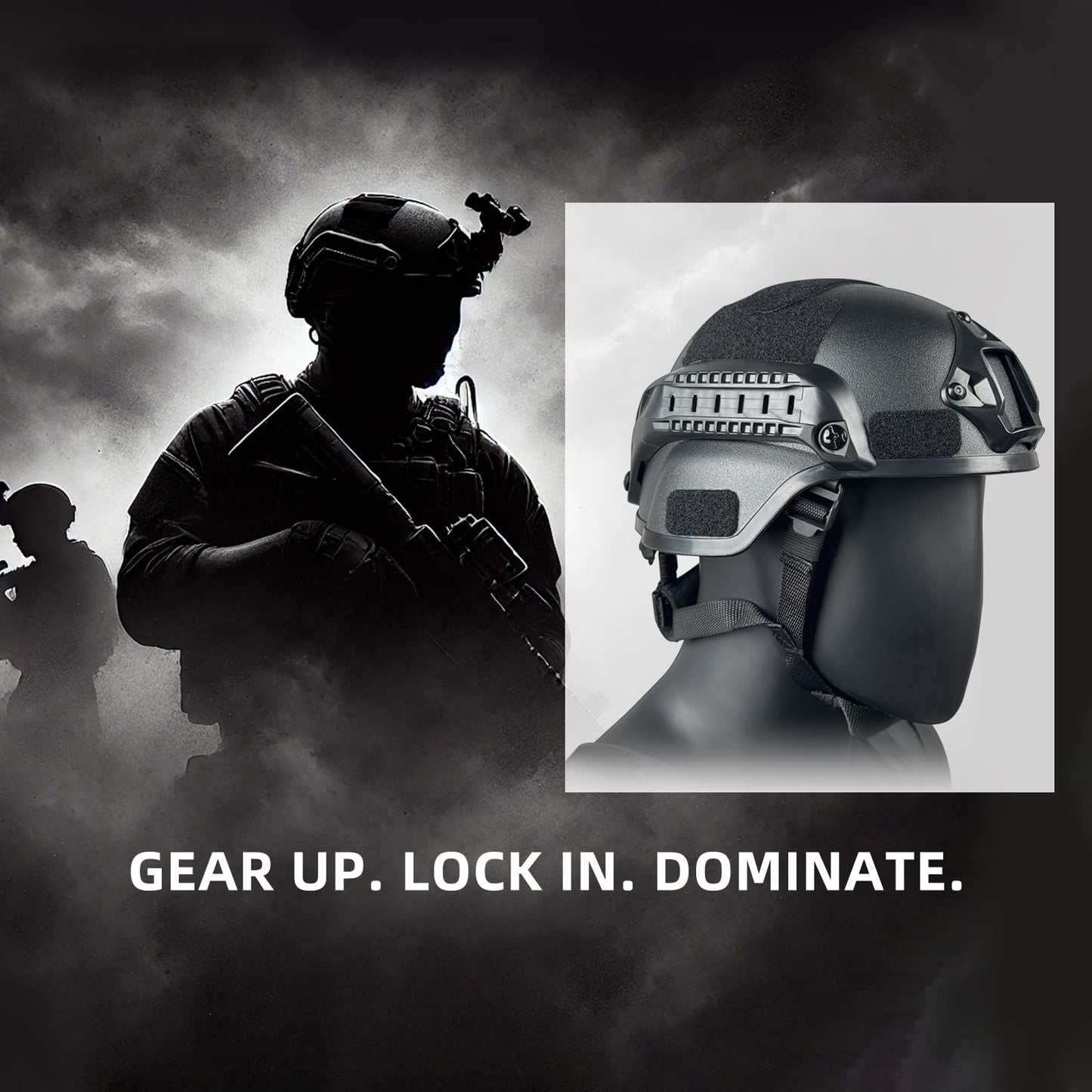 Tactical Helmet with NVG Mount, Adjustable Fast Helmet for Airsoft, Paintball, CS Game – Lightweight ABS Material with Side Rails – Fits Head Circumference 50-63cm