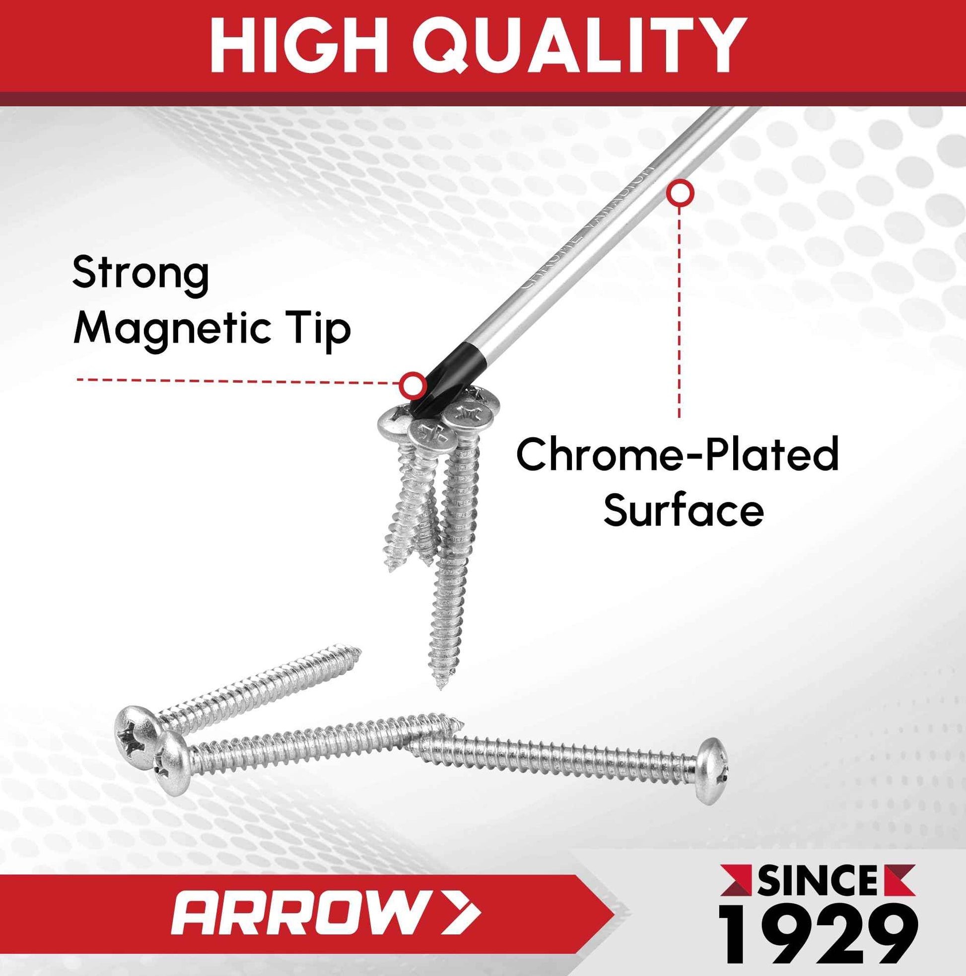 ARROW 6-Piece Magnetic Screwdriver and Magnetizer/Demagnetizer Set, Premium Cr-V Steel Screwdriver Set with Non-Slip Cushion Grip, Magnetic Phillips and Flathead Tips, for Home Improvement