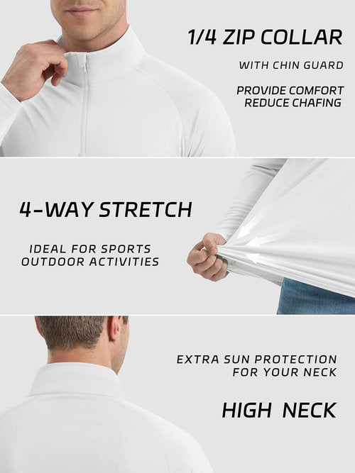 KEFITEVD Men's UPF 50+ Sun Protection Long Sleeve Shirt - Quick Dry 1/4 Zip UV Fishing & Running Rash Guard