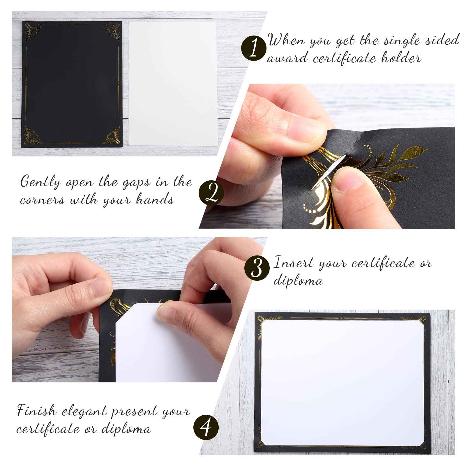 Fainne 100 Pcs Certificate Holder Foil Border 8.5 x 11 Inch Single Sided Award Certificates Cover for Letter Size Cardstock Document Paper Diploma Graduation School Marriage Supplies(Black)