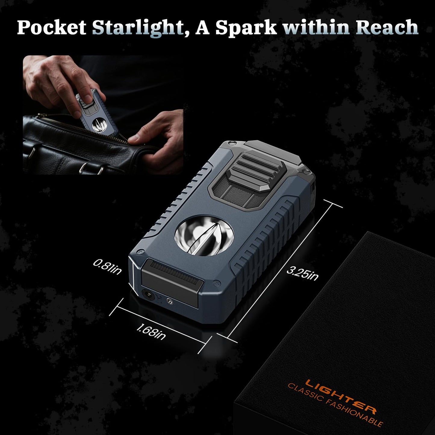 Torch Lighter Built-in Cutter, Punch, Holder, and Draw Enhancer Tool, with Gift Box for Men, Windproof Triple Jet Flame, Refillable Butane Lighter, All-in-one Lighters Accessories for Candle, Outdoor