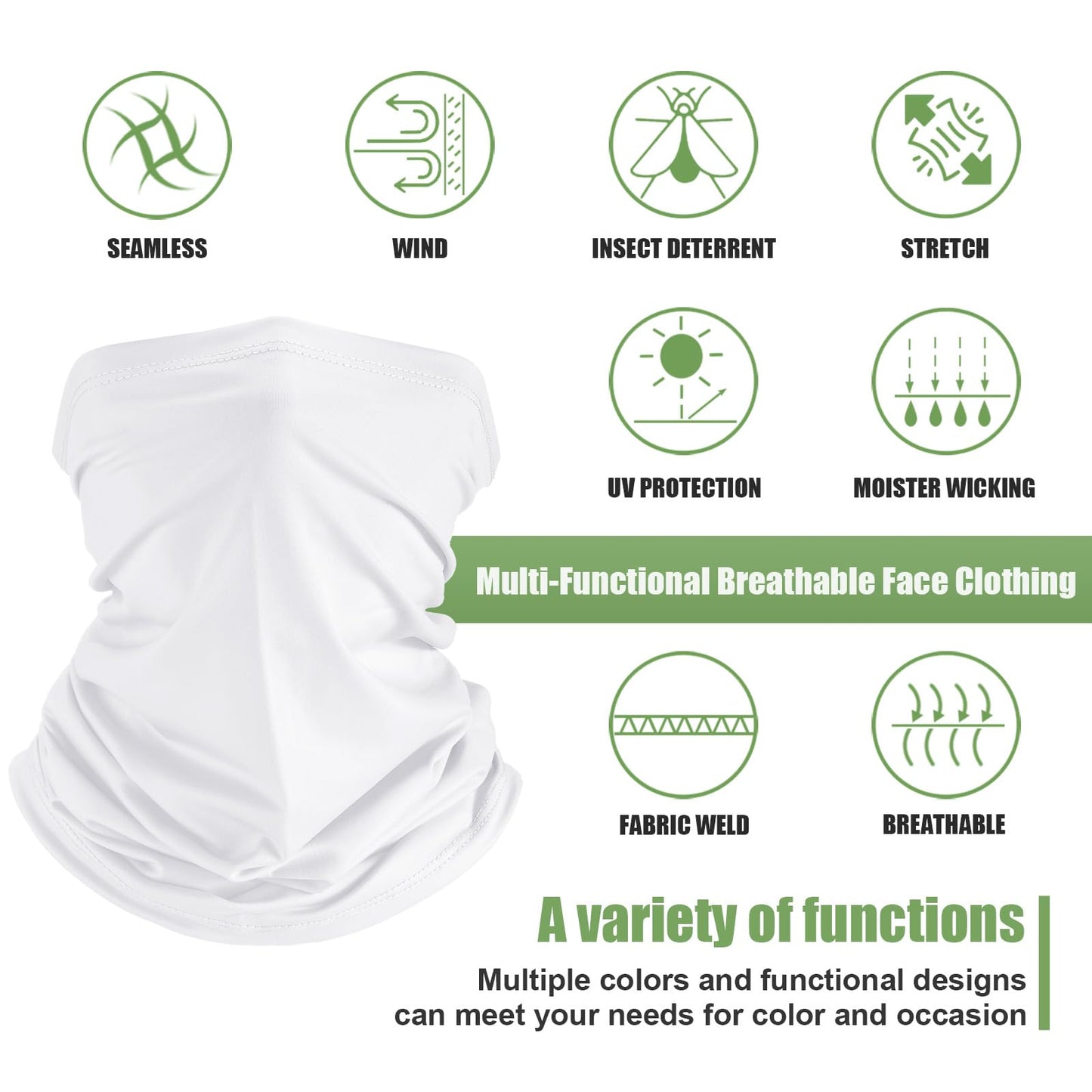 Geyoga 6 Pieces Summer UV Protection Cooling Neck Gaiter Face Clothing Neck Gaiter Mask Scarf Sunscreen Breathable Bandana(White)