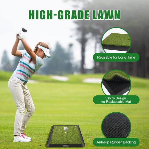 3 in 1 Golf Hitting Mat with Clear Swing Path Feedback, 13 * 17in Replaceable Golf Training Mat for Indoor/Outdoor, Golf Gifts for Men/Women Golfers