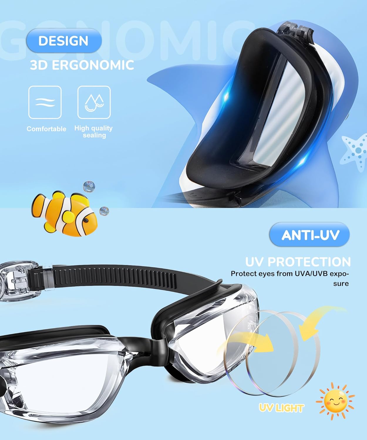 NSSIW Kids Swimming Goggles - Anti-Fog, Leak-Proof Design | 3 Pack for Ages 4-16, Boys & Girls