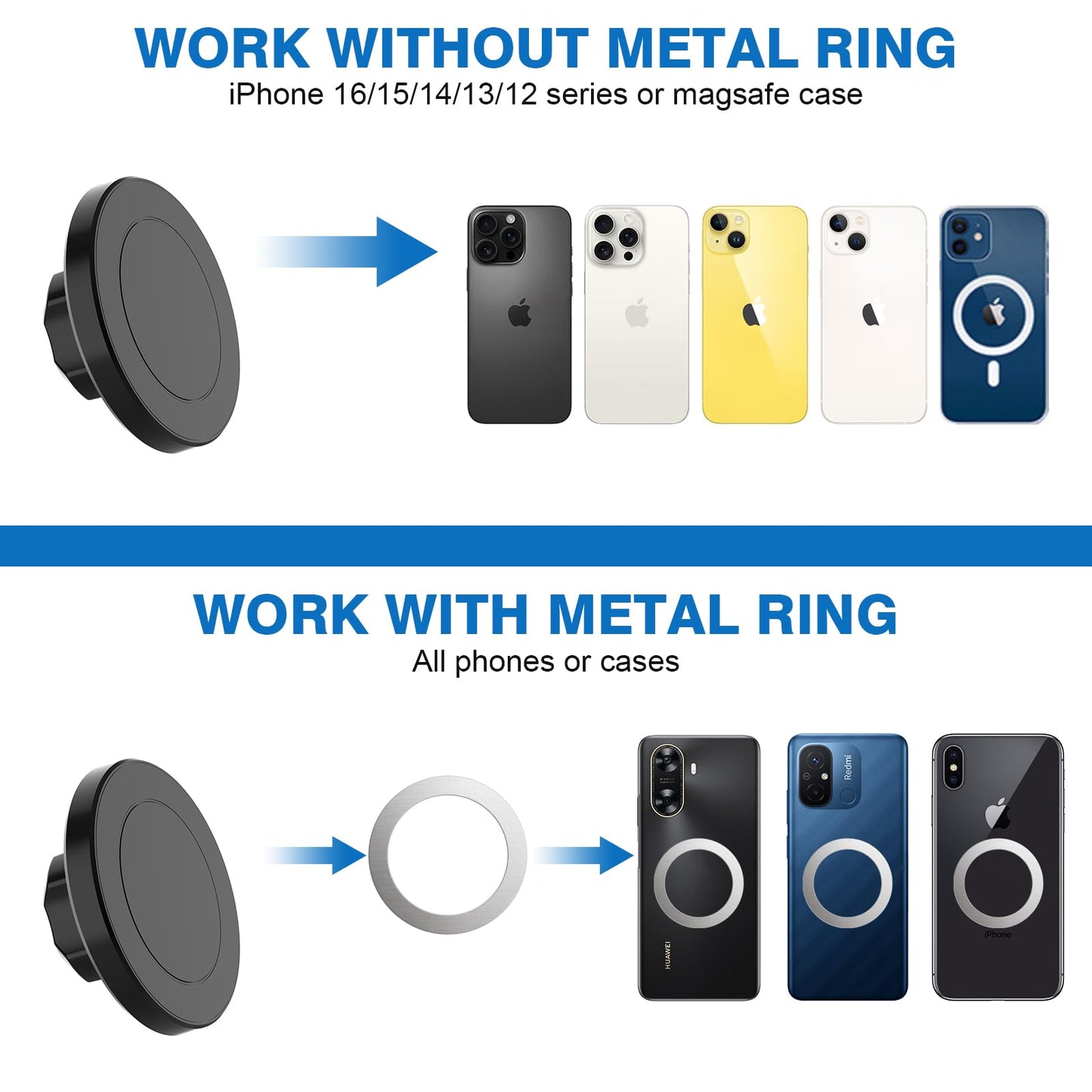 Azzoia Magnetic Golf Cart Phone Holder, Universal Square Post and Cylinder, Aluminum Metal Golf Phone Holder for MagSafe iPhone and Android Phones