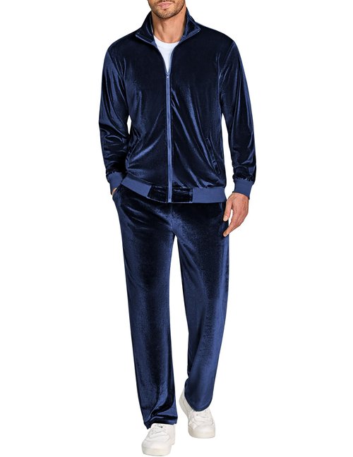 COOFANDY Mens Velour Tracksuit Activewear Set Sports Track Suits for Men Set Mock Neck Zip Up Sweatshirt