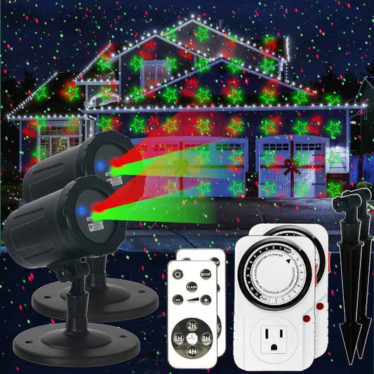 Christmas Projector Laser Lights Outdoor - Outlet Timer and Remote Included - 18 Patterns - Red and Green