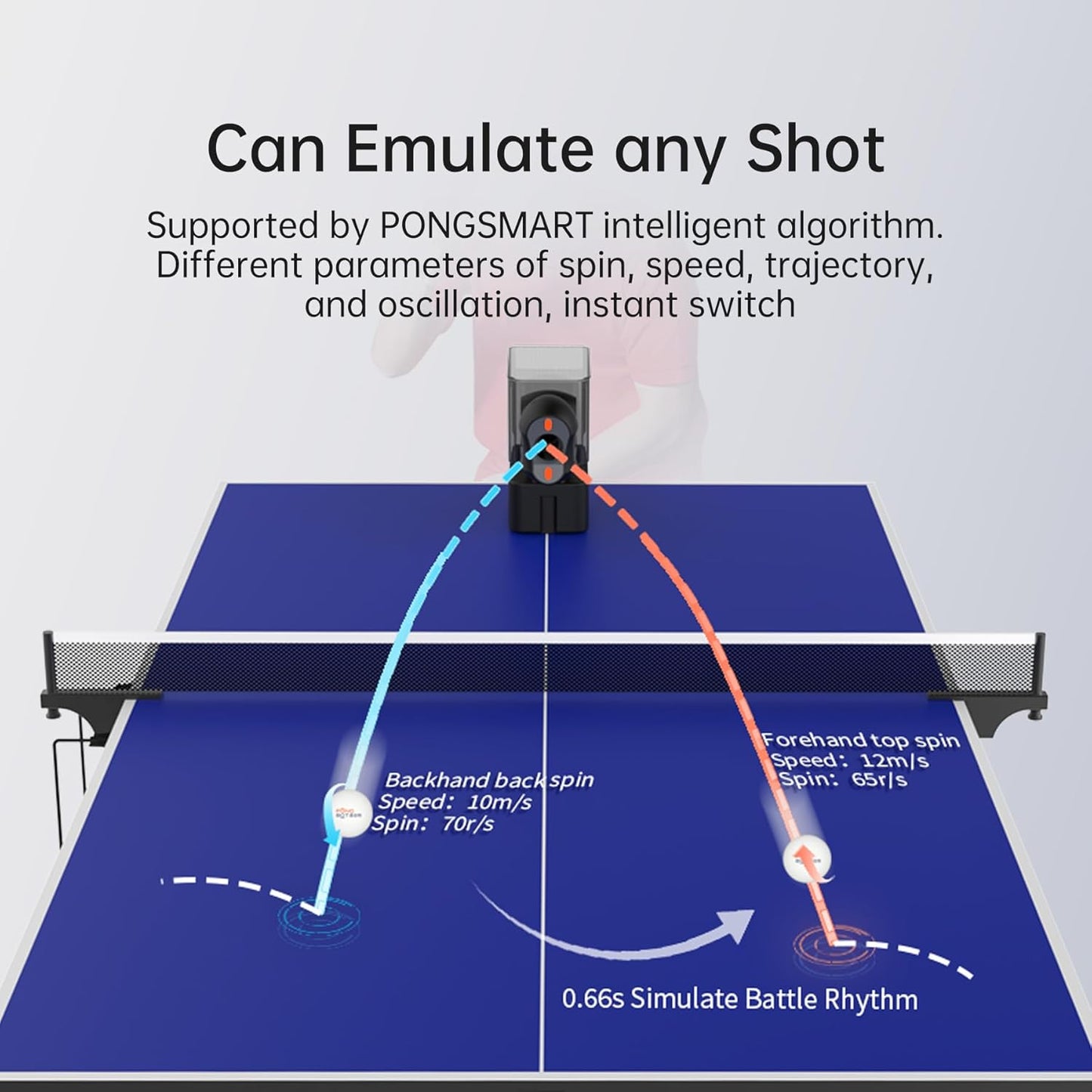 PONGBOT Table Tennis Robot - Remote/App Control with 264 Pre-Saved Drills & Customization Options
