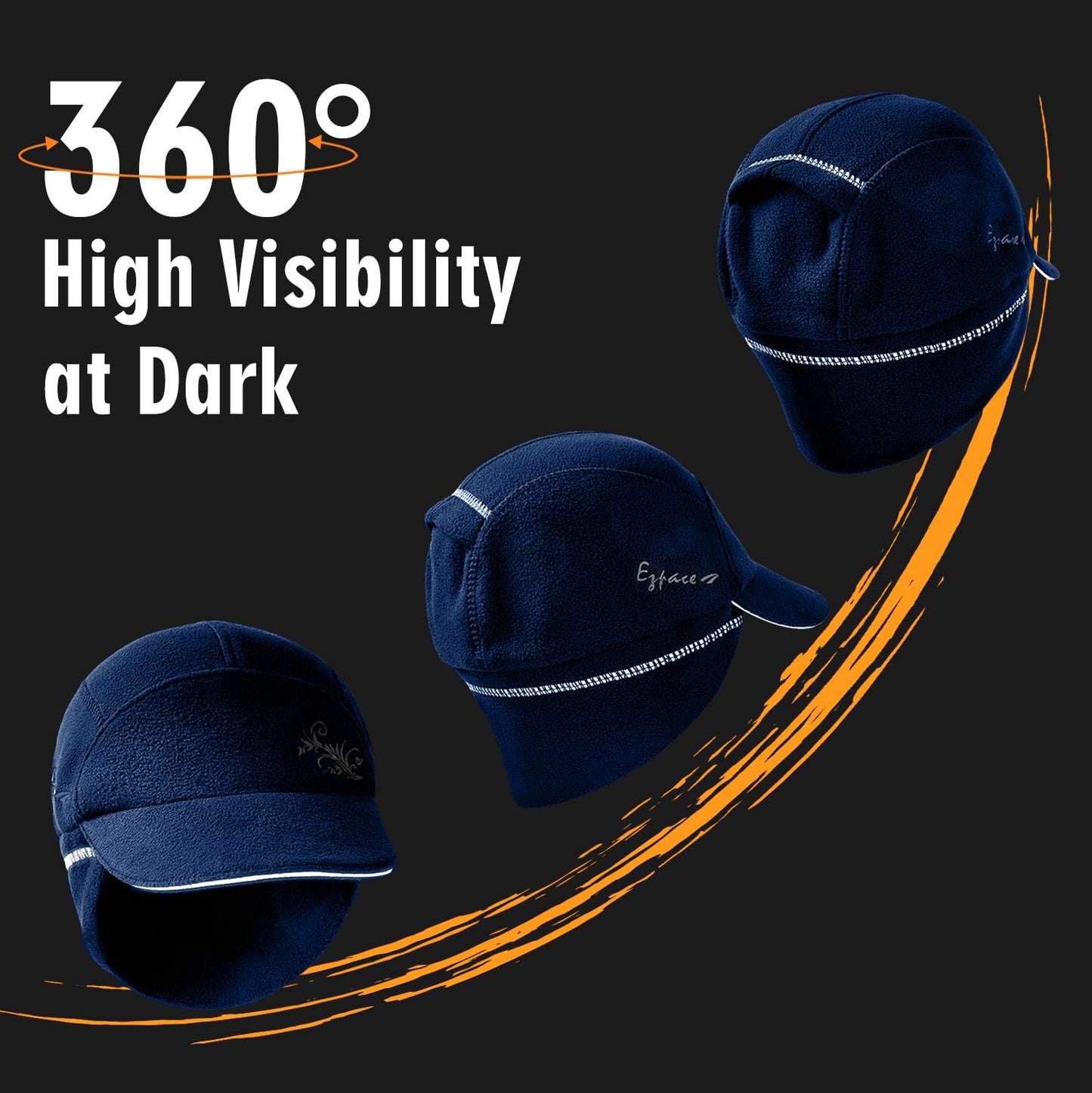 EZPACE Fleece Ponytail Hat for Women with 3M Thinsulate Ear Warmer Running Gear Winter Cold Weather Navy