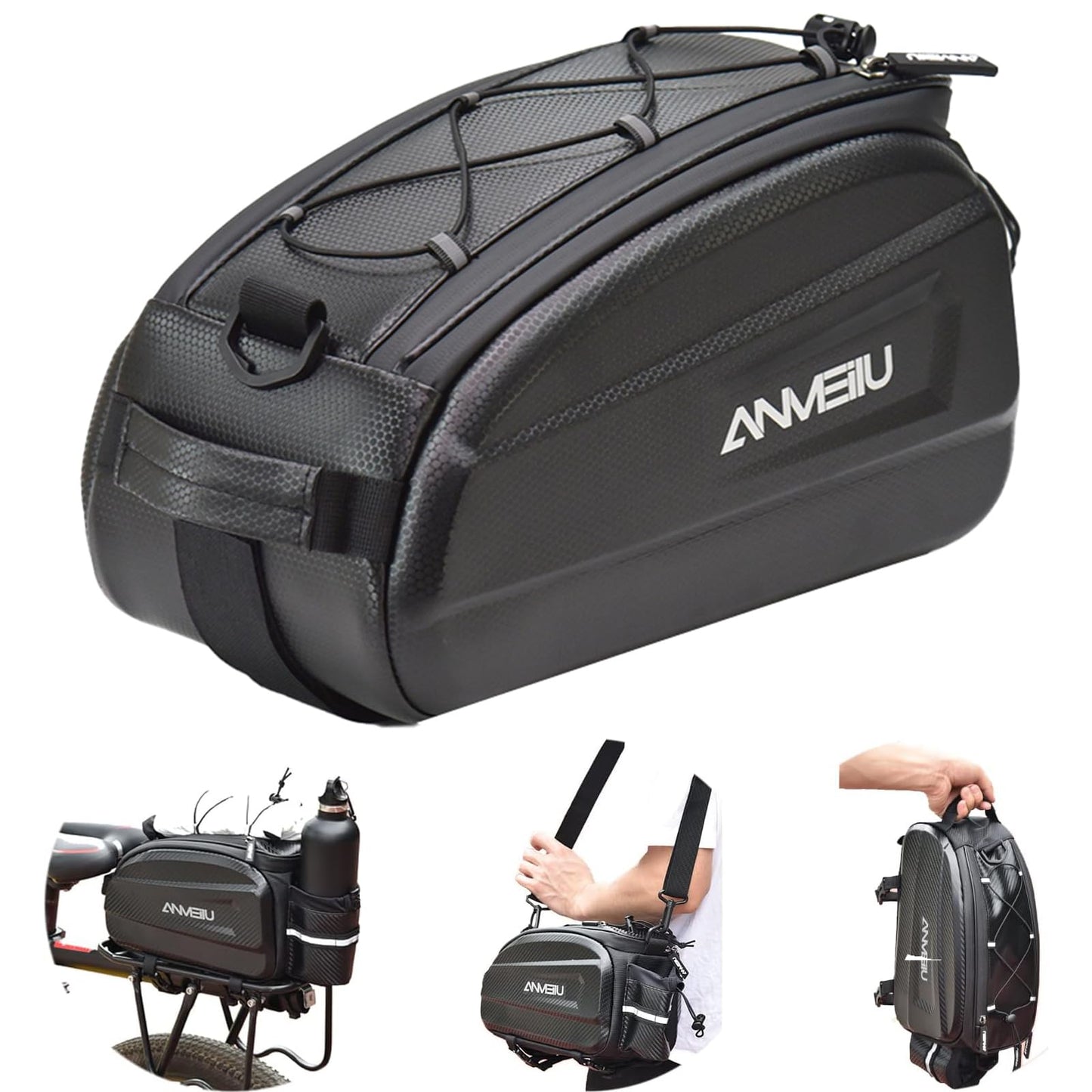 ANMEILU Bike Rack Bag Bicycle Trunk Pannier Bag 6L Waterproof Bike Rear Rack Bag Water Resistant Zipper Cycling Pack Back Seat Cargo Pouch with Strap & Rain Cover