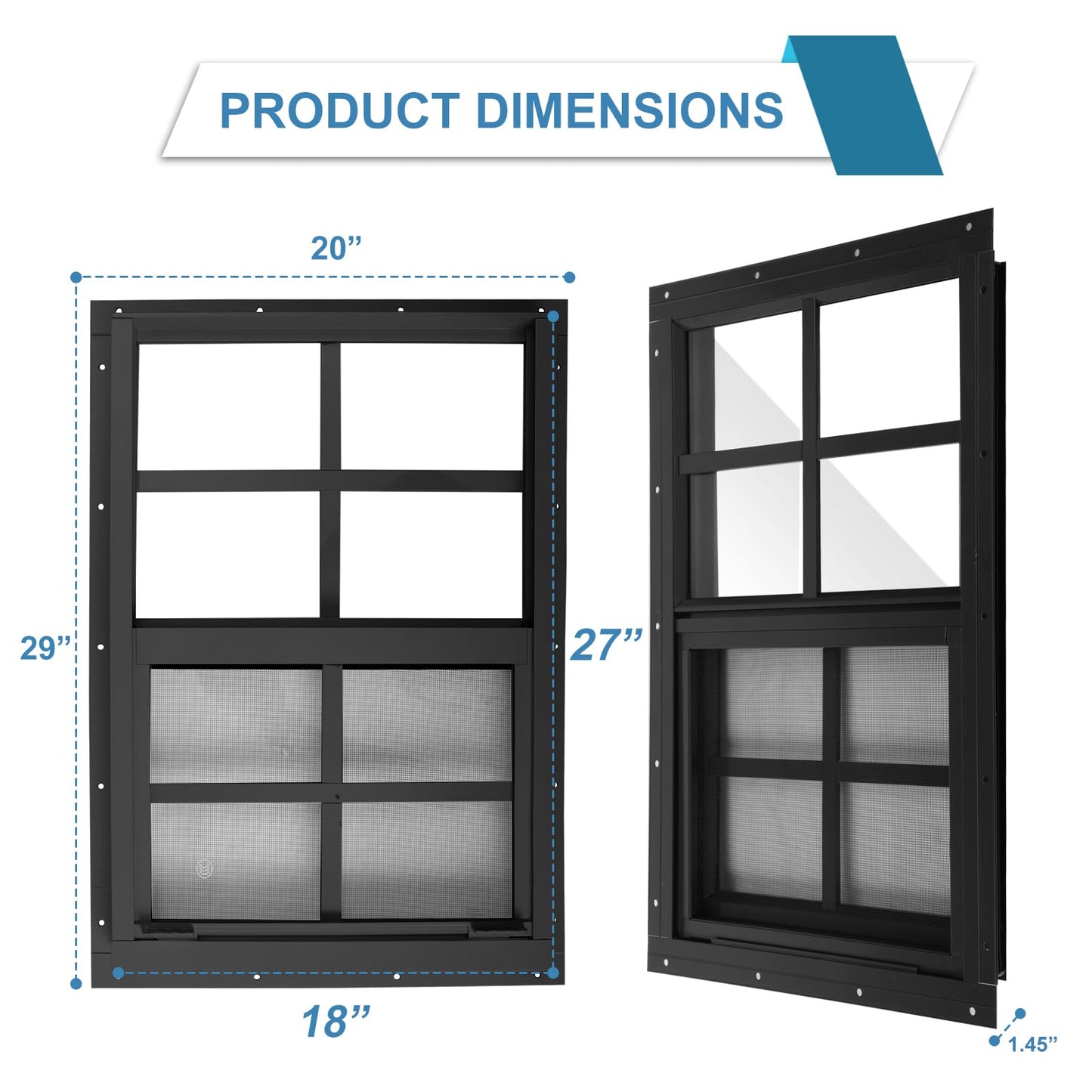 JONRIOX 18" W x 27" H Shed Window,Sliding Window, Aluminum Grey Flush Mount with Tempered Glass and Stainless Steel Screen, Playhouse Window, Chicken Coop Window, Household Window.(Gray 1 Pack)