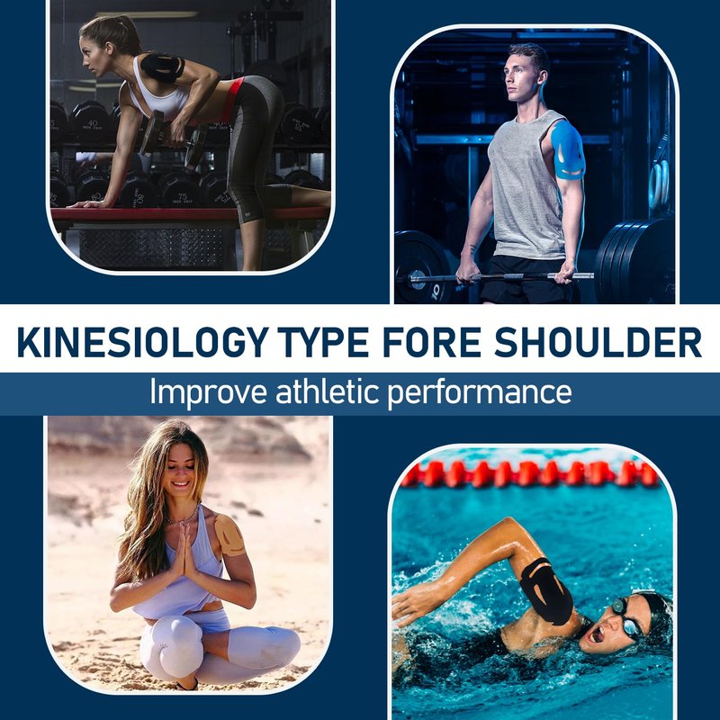 18 Pcs Kinesiology Tape for Shoulder Pain Relief Precut Sport Tape for Shoulder-Support & Stability, Hypoallergenic Latex-Free Athletic Tape for Shoulder, Waterproof & Breathable Muscle Tape(Black)