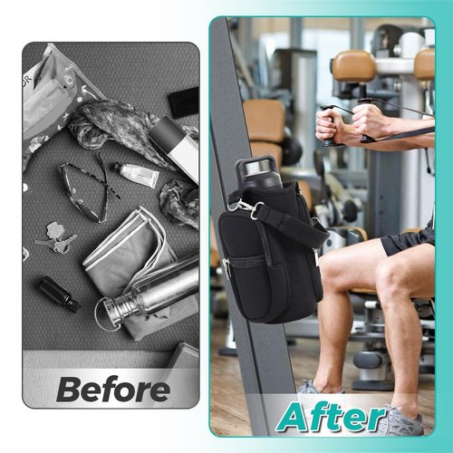 Joyzan Magnetic Gym Bag, Water Bottle Small Holder for Men Portable Fitness Sling Carrier Pouch Sleeve Phone Pockets Adjustable Strap 6 Magnets Crossbody Organizer Women Travel Sports Workout Fitness