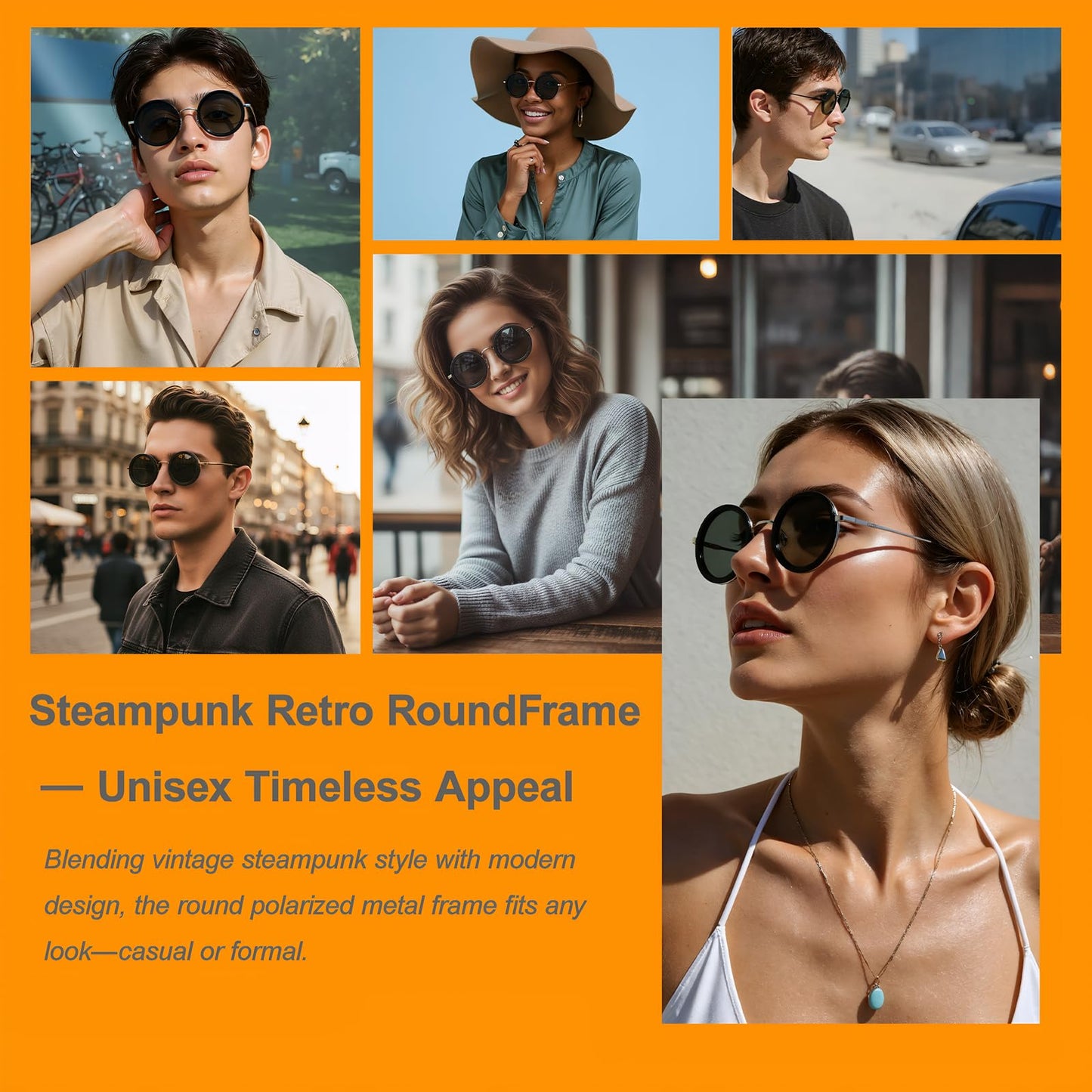 ZWJ Adjustable Tint Sunglasses, ND Filter 1–9 Levels Stepless Adjustment, Lightweight Steampunk Retro Metal Round Polarized Glasses for Men and Women (Silver)